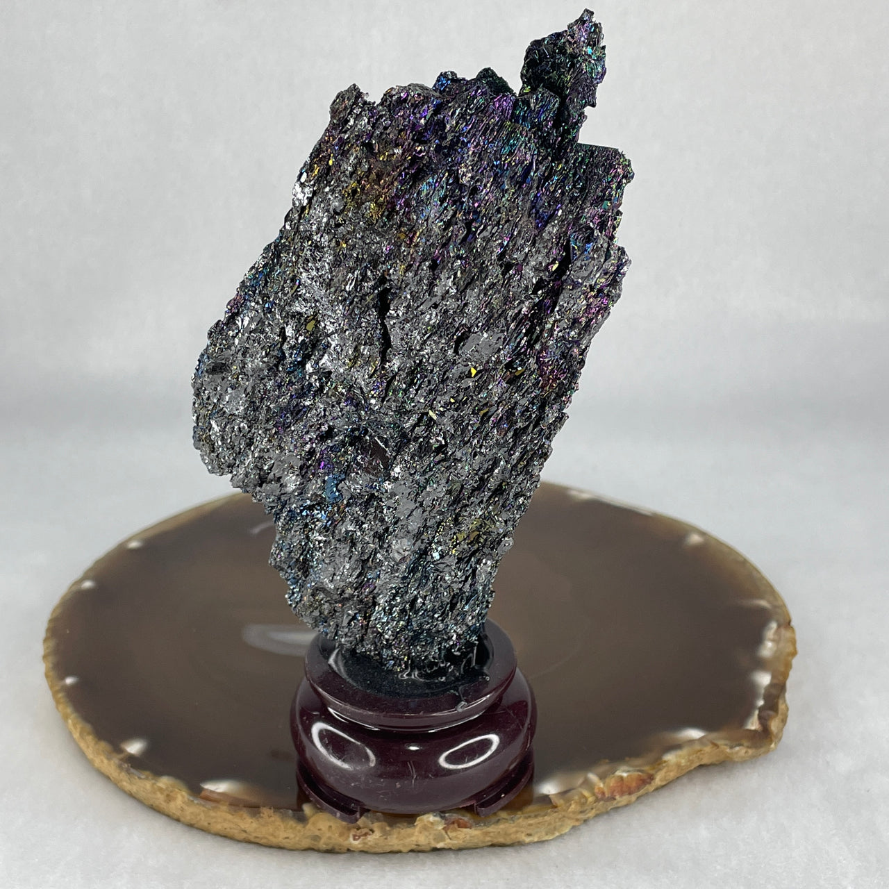 Natural Black Moissanite Rough Display with Wooden Stand 205.68g 70.7 by 45.0 by 132.5mm - Huangs Jadeite and Jewelry Pte Ltd