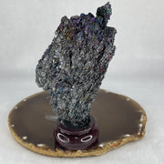 Natural Black Moissanite Rough Display with Wooden Stand 205.68g 70.7 by 45.0 by 132.5mm - Huangs Jadeite and Jewelry Pte Ltd