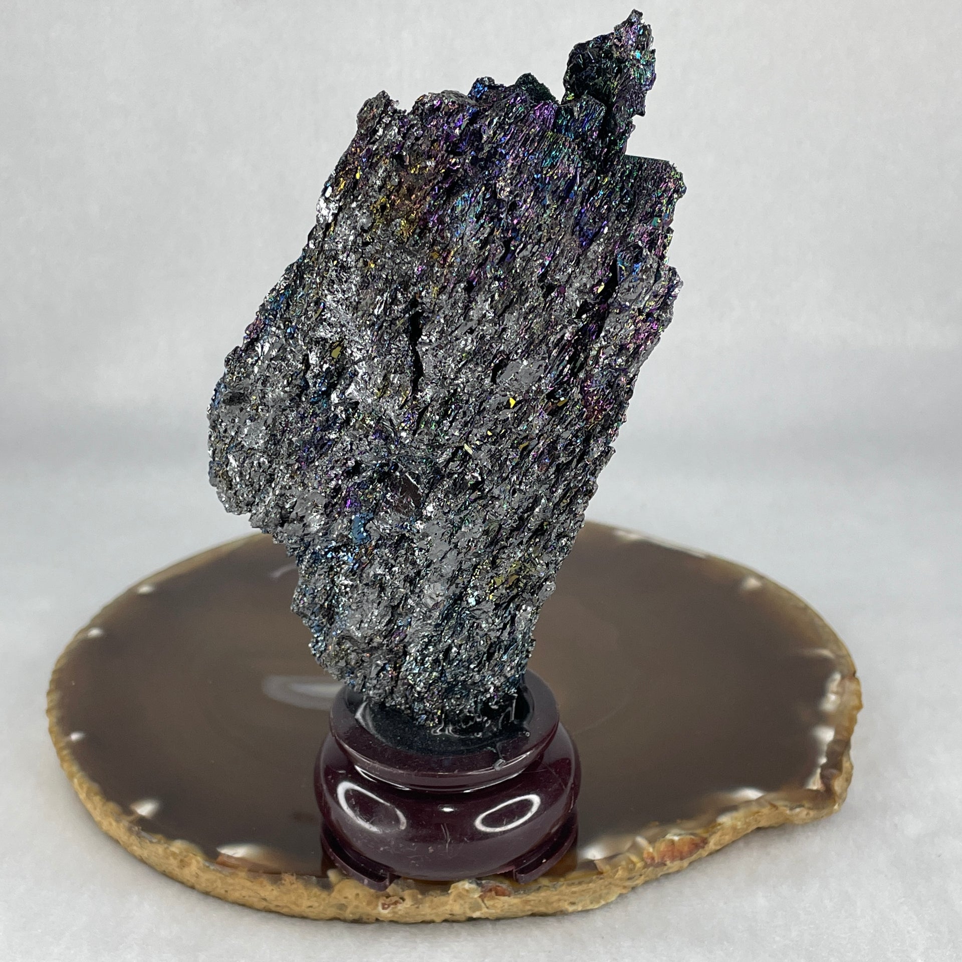 Natural Black Moissanite Rough Display with Wooden Stand 205.68g 70.7 by 45.0 by 132.5mm - Huangs Jadeite and Jewelry Pte Ltd