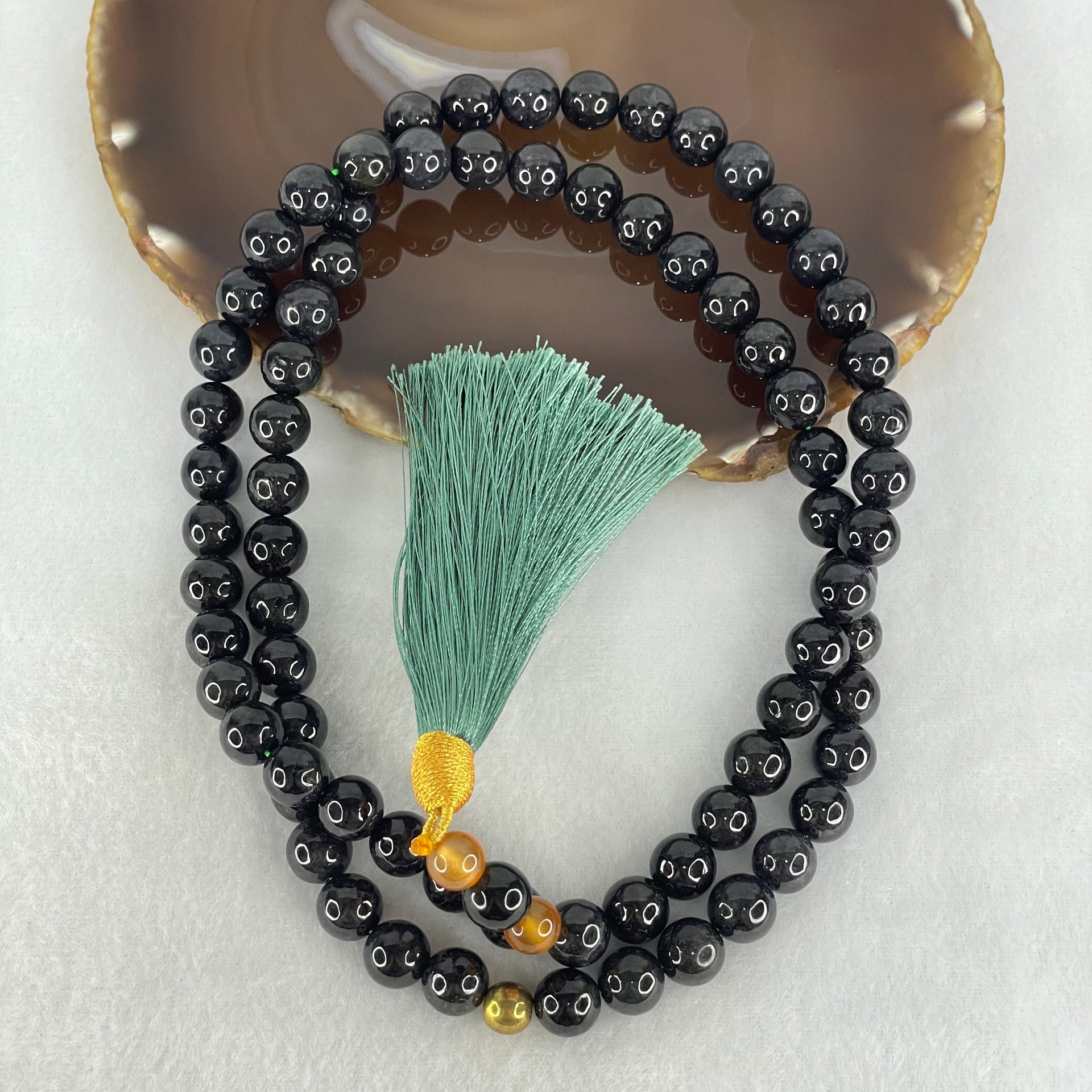 Type A Opaque Wuji Black Jadeite Beads Necklace 138.78g 74cm 10.2mm 76 Beads - Huangs Jadeite and Jewelry Pte Ltd