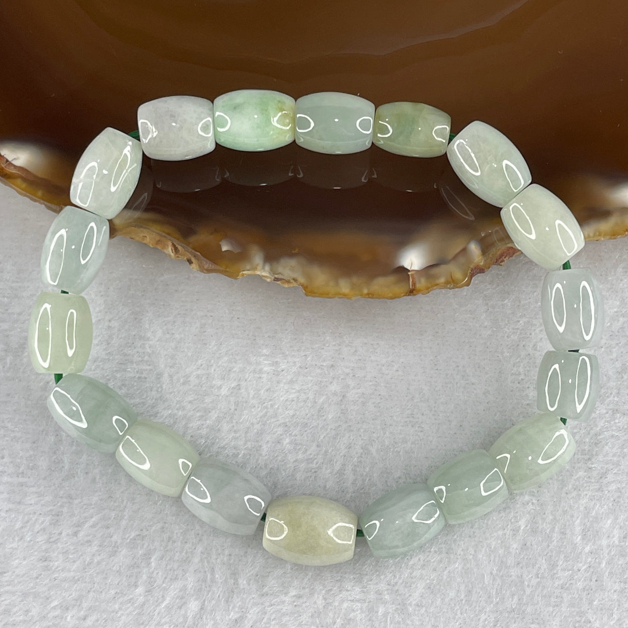 Natural Type A Light Green Jadeite Lulutong Beads Bracelet 30.25g 17.5cm 8.8mm 18 Beads