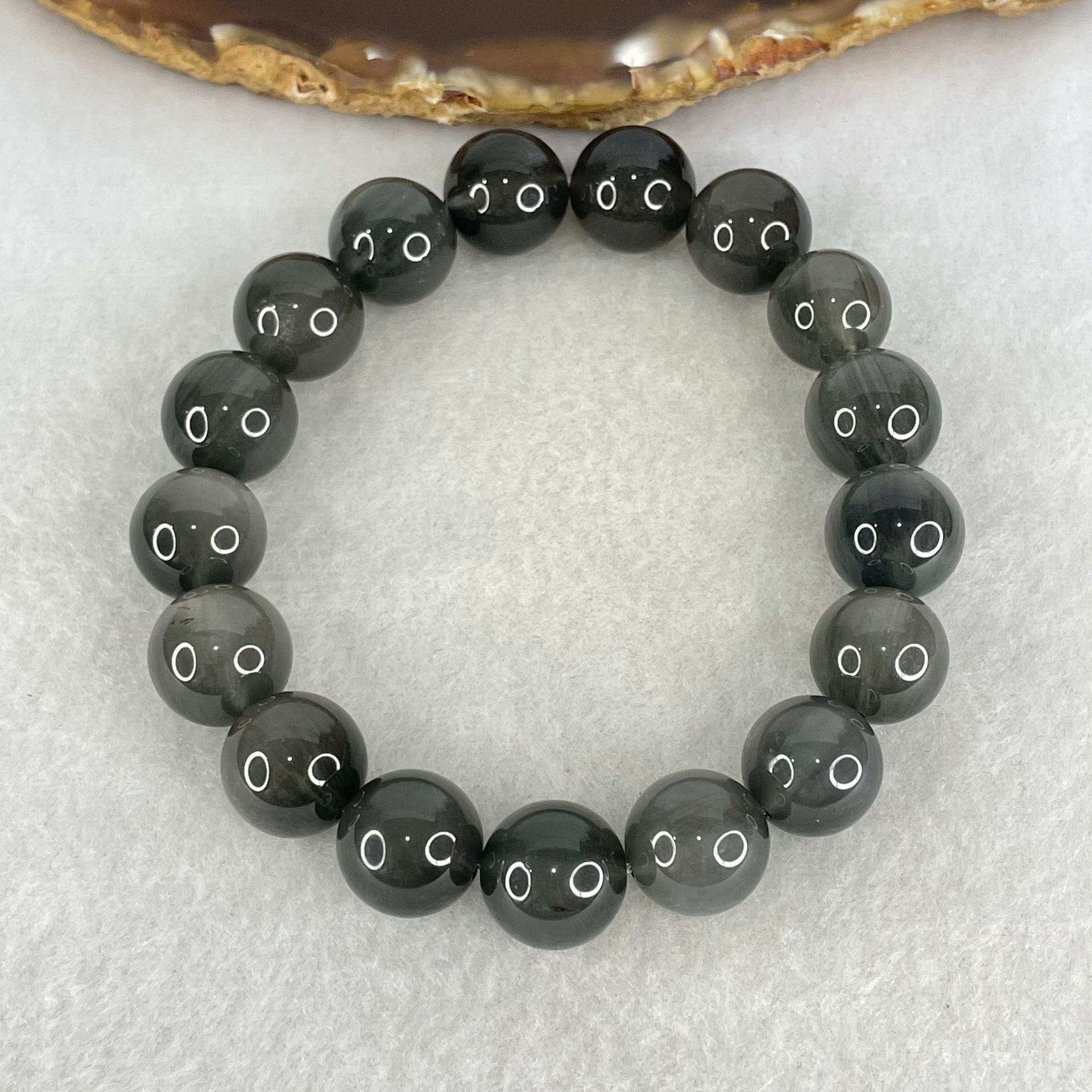 Good Grade Natural Grey Rabbit Hair Rutilated Quartz Beads Bracelet 47.04g 18cm 12.8mm 17 Beads - Huangs Jadeite and Jewelry Pte Ltd