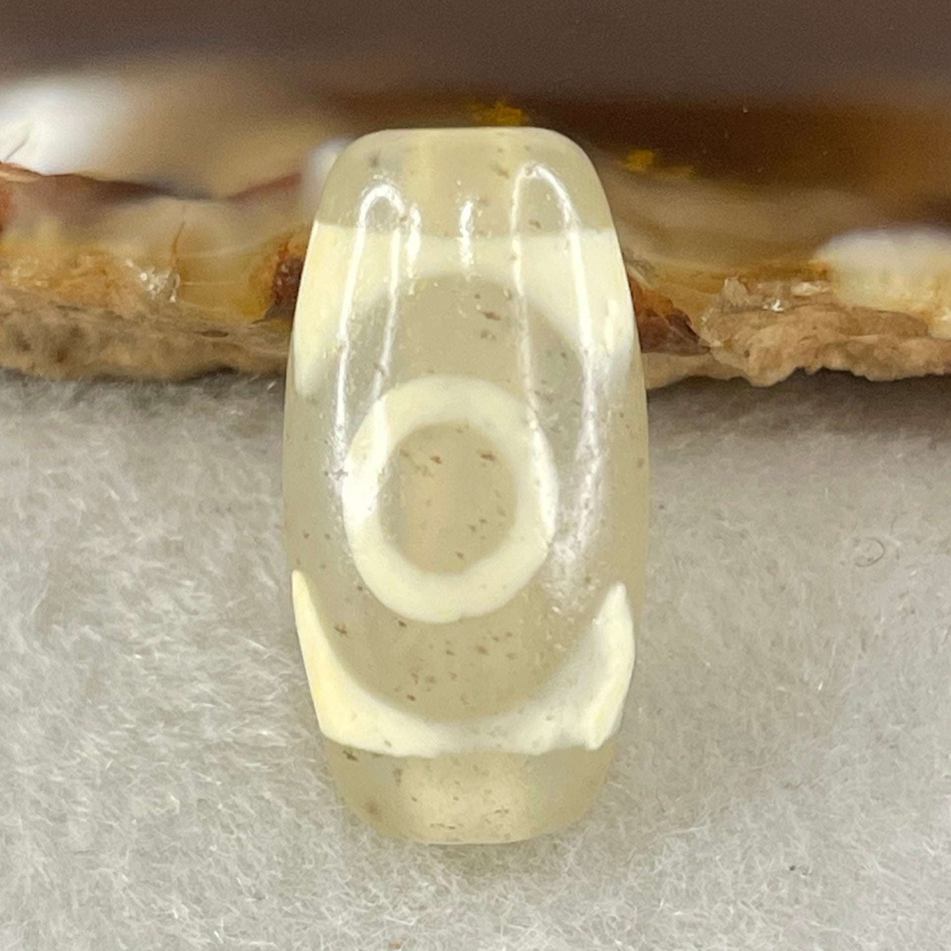 Natural Powerful Tibetan Old Oily Agate 3 Eyes Dzi Bead Heavenly Master (Tian Zhu) 三眼天诛 3.17g 20.1 by 10.4mm - Huangs Jadeite and Jewelry Pte Ltd