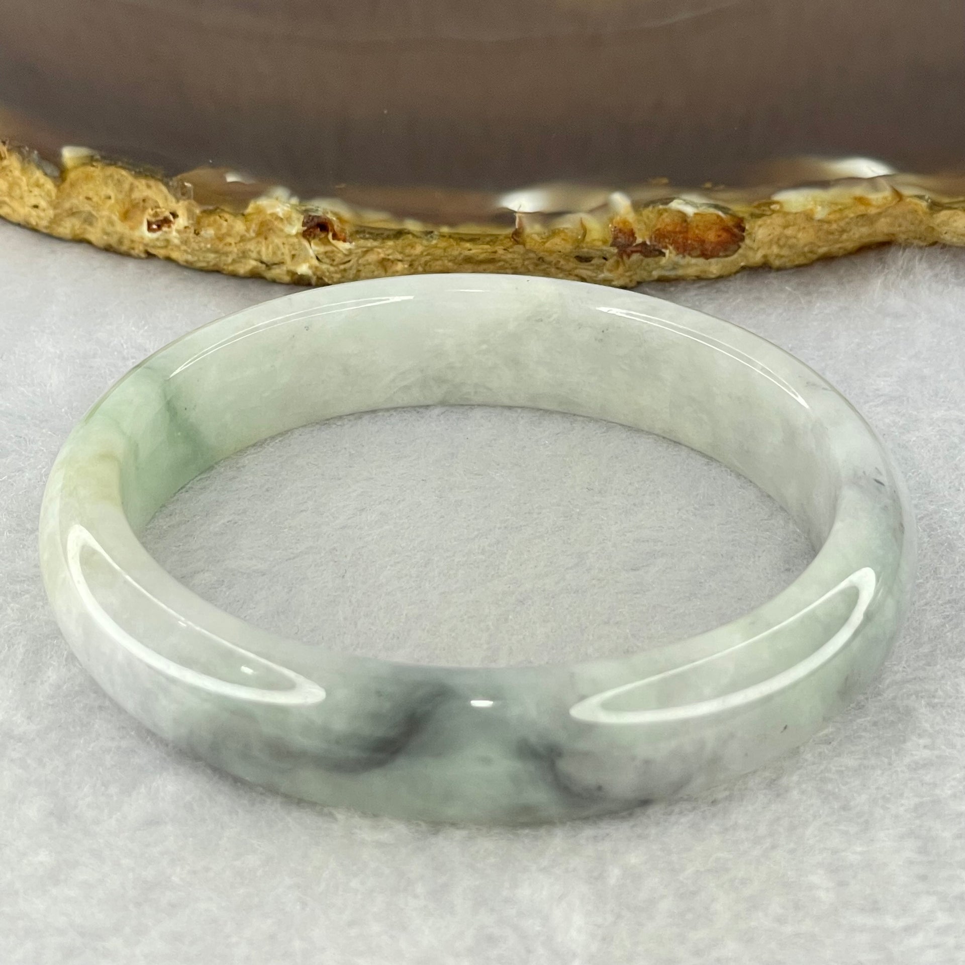 Type A Lavender Green with Grey Wuji Piao Hua Jadeite Oval Bangle Internal Diameter 56.0mm 44.31g 12.7 by 7.7mm (Slight Internal Lines) - Huangs Jadeite and Jewelry Pte Ltd
