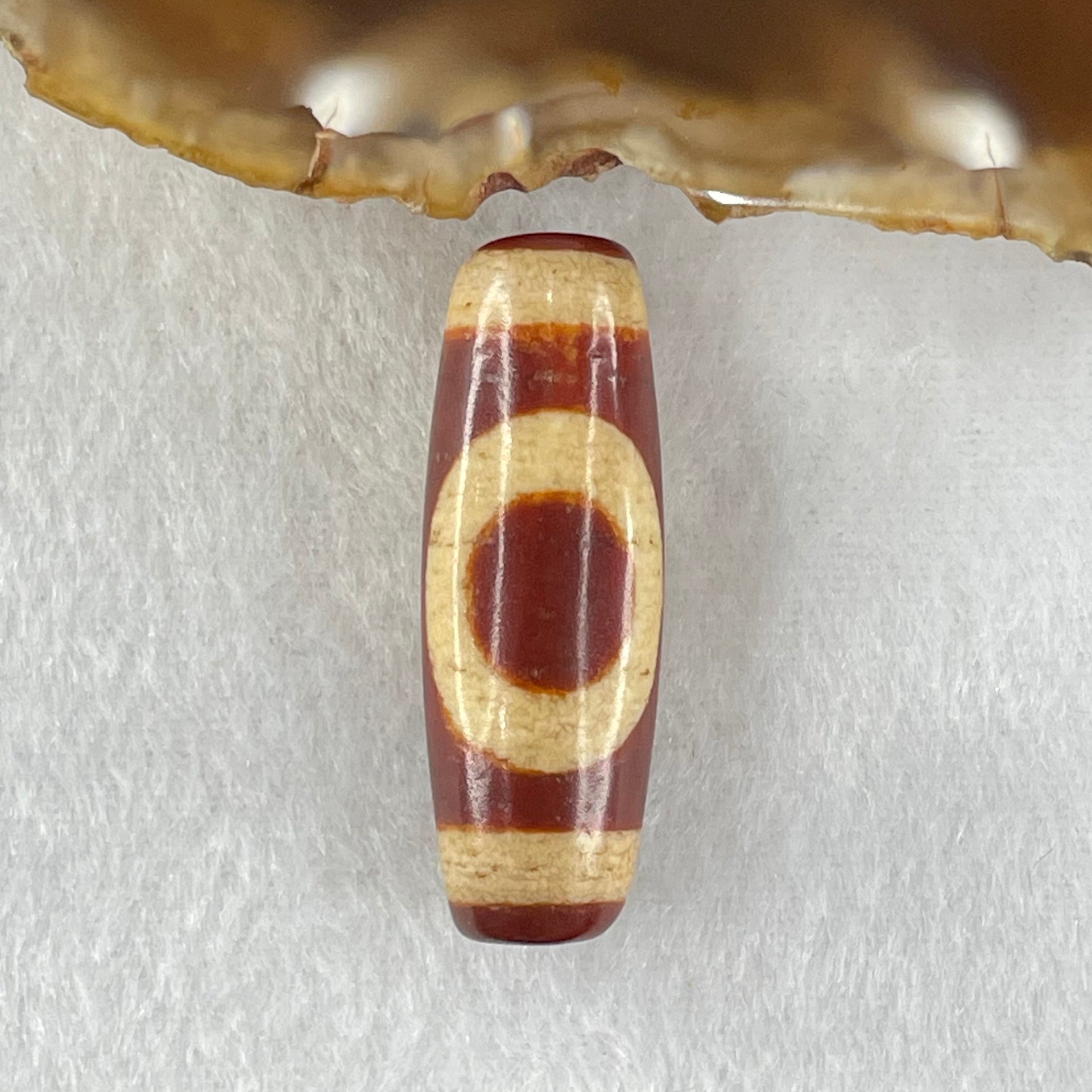 Natural Powerful Tibetan Old Oily Red White Agate One Eye Fire Sign Dzi Bead Heavenly Master (Tian Zhu) 一眼火天珠 9.70g 37.1 by 13.0mm - Huangs Jadeite and Jewelry Pte Ltd