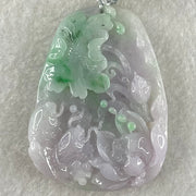 Type A Lavender with Spicy Green Patches Jadeite Lotus Flower and Double koi 51.34g 56.8 by 42.2 by 11.8mm - Huangs Jadeite and Jewelry Pte Ltd