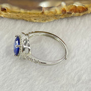 Blue Cubic Zirconia with Crystals in PT950 Plated Sliver Ring (Adjustable Size) 2.28g 7.8 by 4.8mm - Huangs Jadeite and Jewelry Pte Ltd