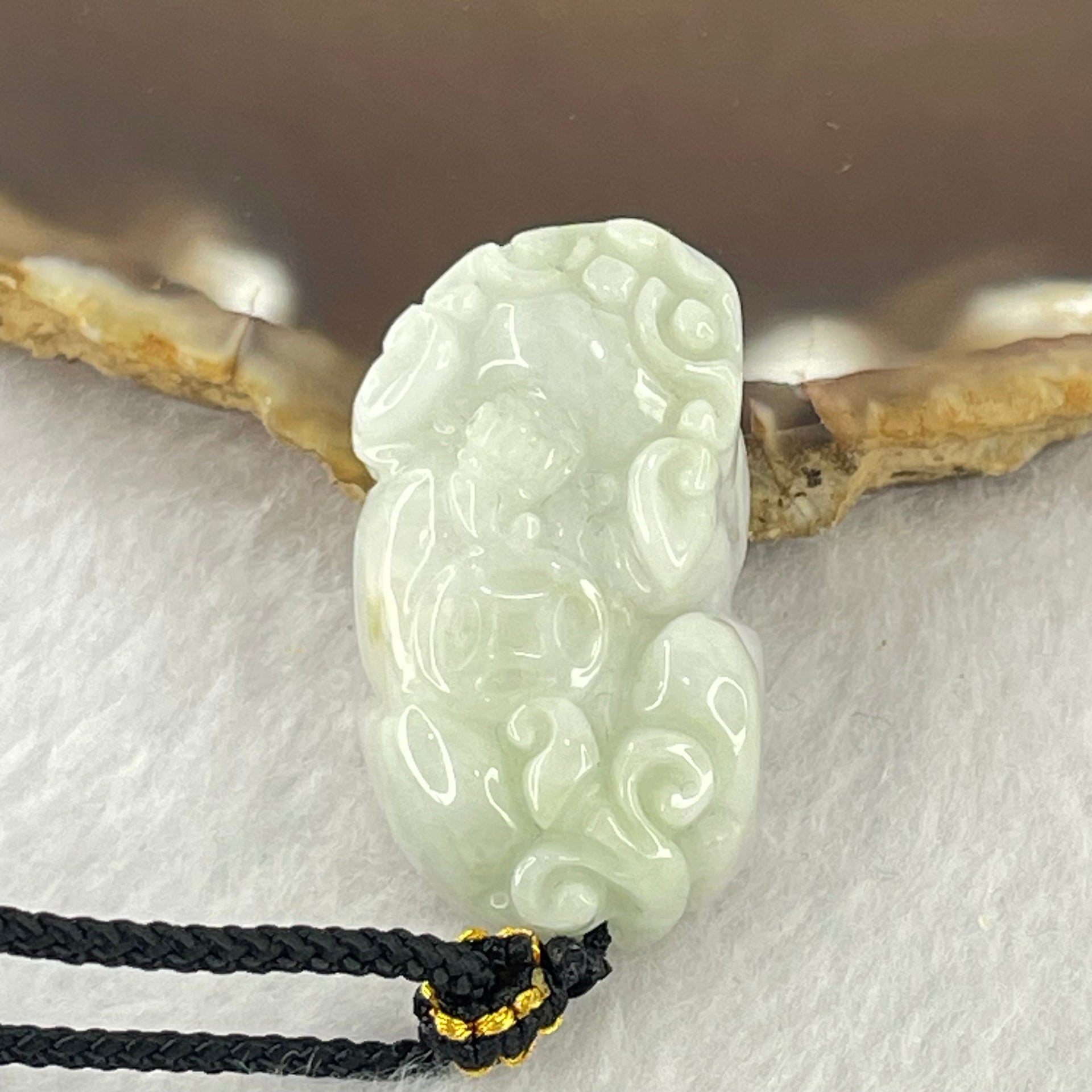 Type A Green and Lavender Jadeite Pixiu Necklace 14.48g 30.7 by 17.5 by 11.5mm - Huangs Jadeite and Jewelry Pte Ltd