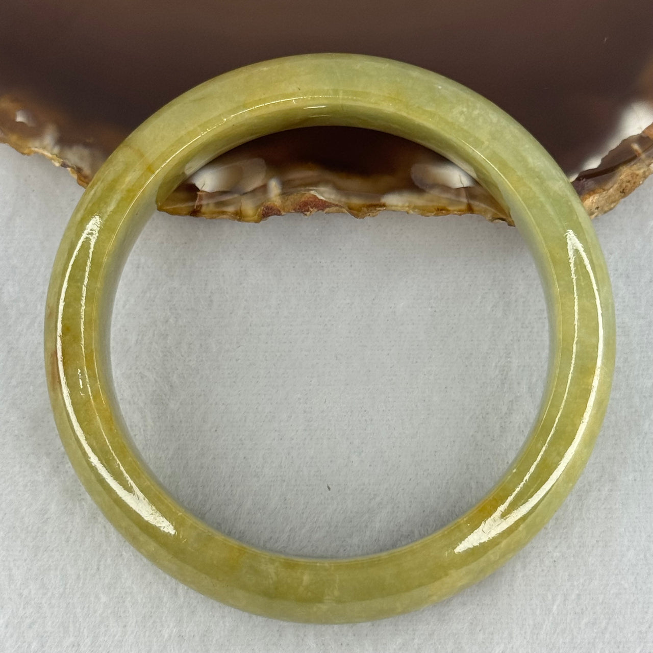 Type A Yellowish Green Jadeite Bangle Internal Diameter 55.8mm 65.38g 15.1 by 8.3mm (Slight External Line) - Huangs Jadeite and Jewelry Pte Ltd