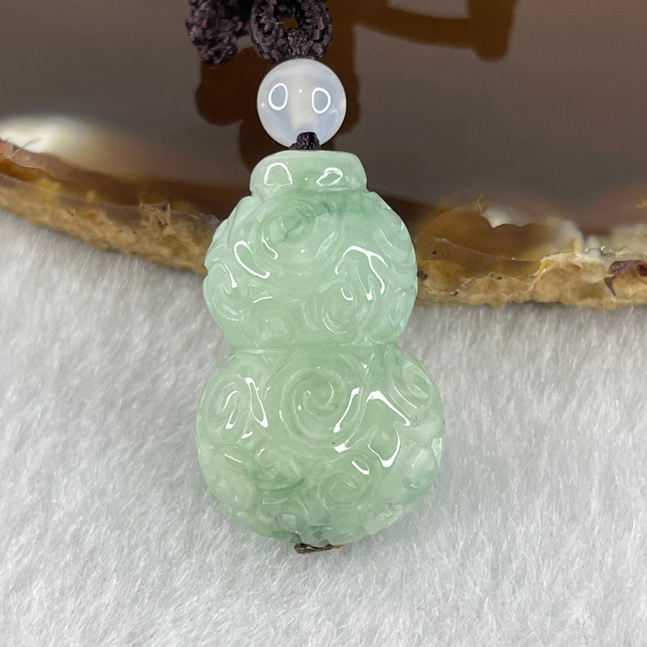 Natural Type A Light Green with Blueish Green Piao Hua Flora Jadeite Hulu Calabash Pendant 11.17g 25.5 by 16.2 by 13.8mm - Huangs Jadeite and Jewelry Pte Ltd