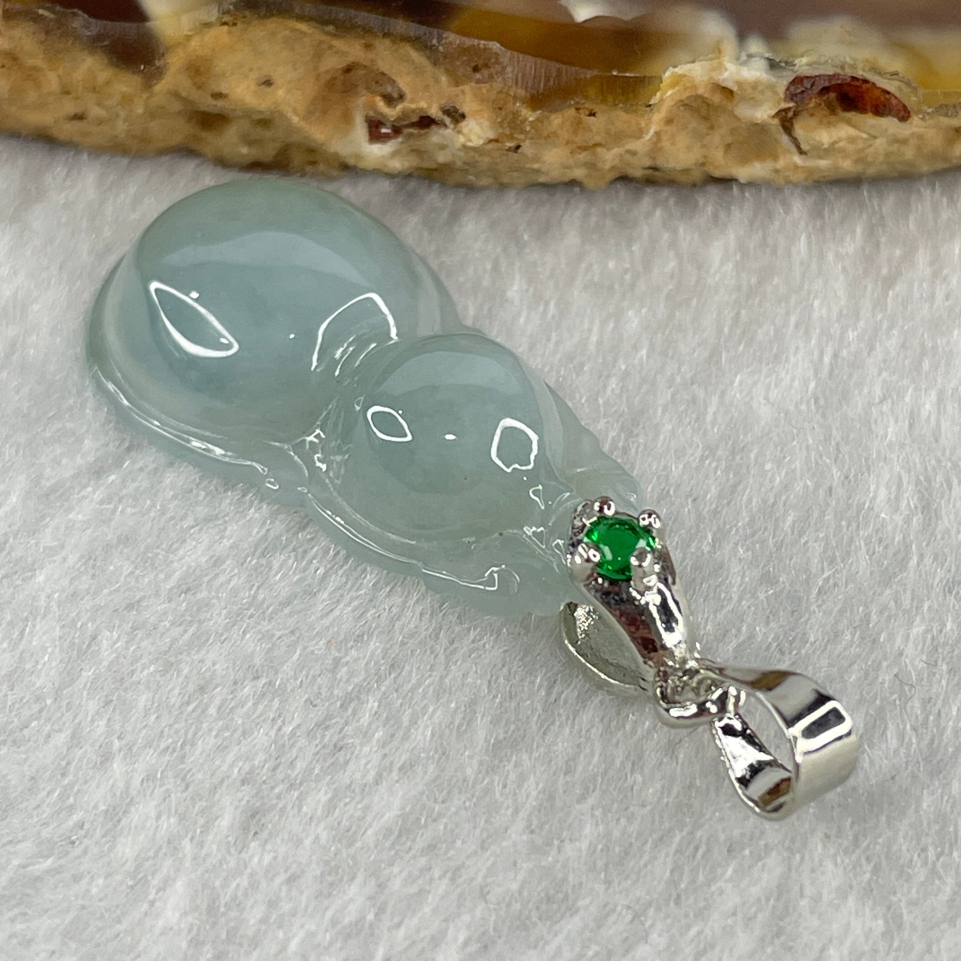 Natural Type A Semi Icy Lavender Jadeite Calabash Hulu Pendant in Stainless Steel Clasp 3.29g 26.8 by 13.9 by 5.7mm - Huangs Jadeite and Jewelry Pte Ltd