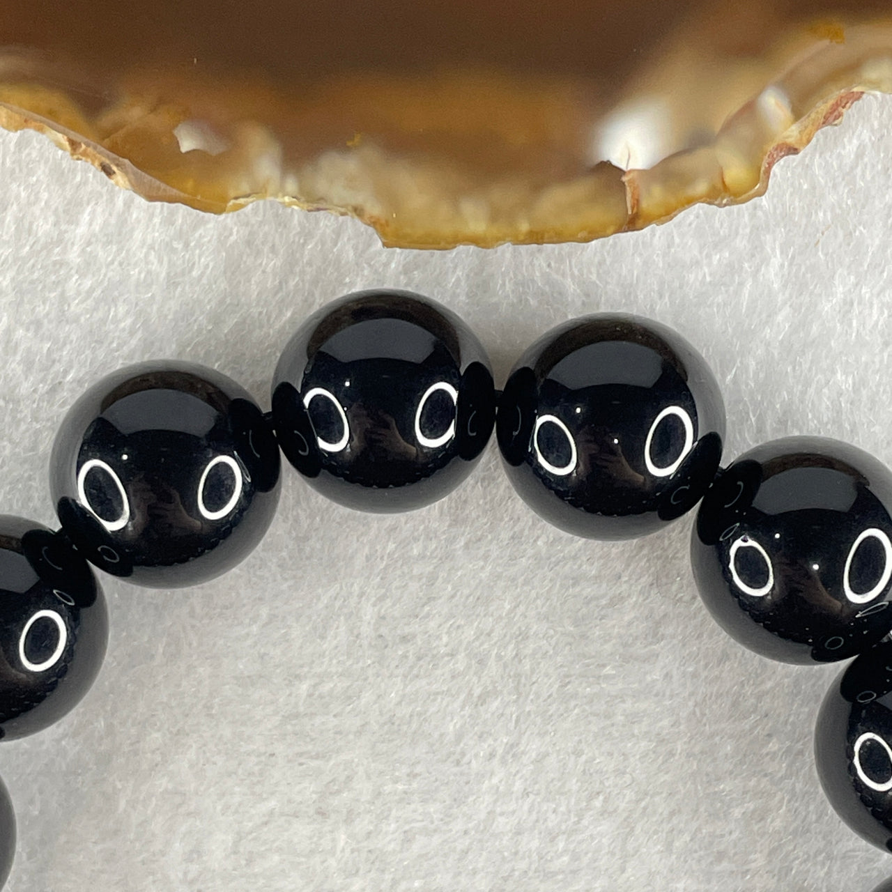 Natural Black Moldavite Meteorite Crystal Beads Bracelet 52.47g 17cm 14.2mm 15 Beads