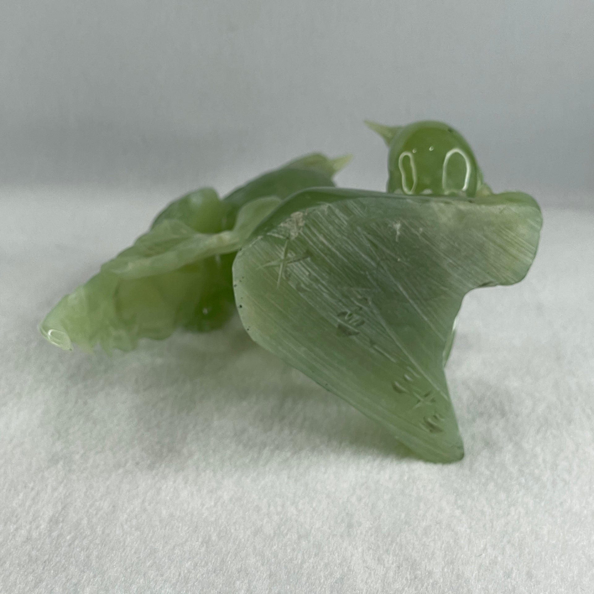 Natural Green Serpentine Phoenix with Bird with Wooden Stand Display 678.9g L155.0 by B105.0 by H226.0 mm - Huangs Jadeite and Jewelry Pte Ltd