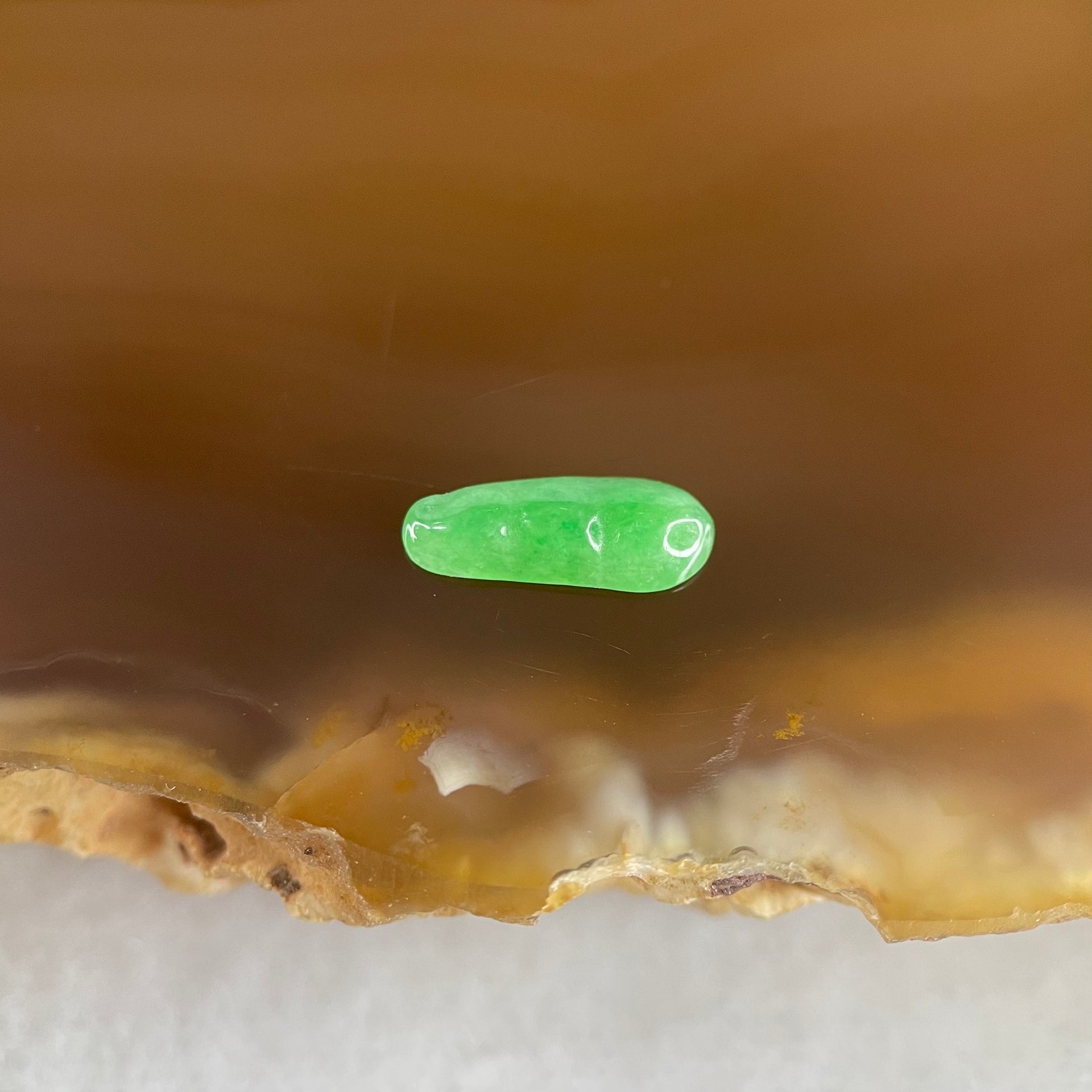 Type A Old Mine Full Green Jadeite Peapod Charm Stone For Setting 0.14g 9.4 by 3.6 by 1.7mm - Huangs Jadeite and Jewelry Pte Ltd