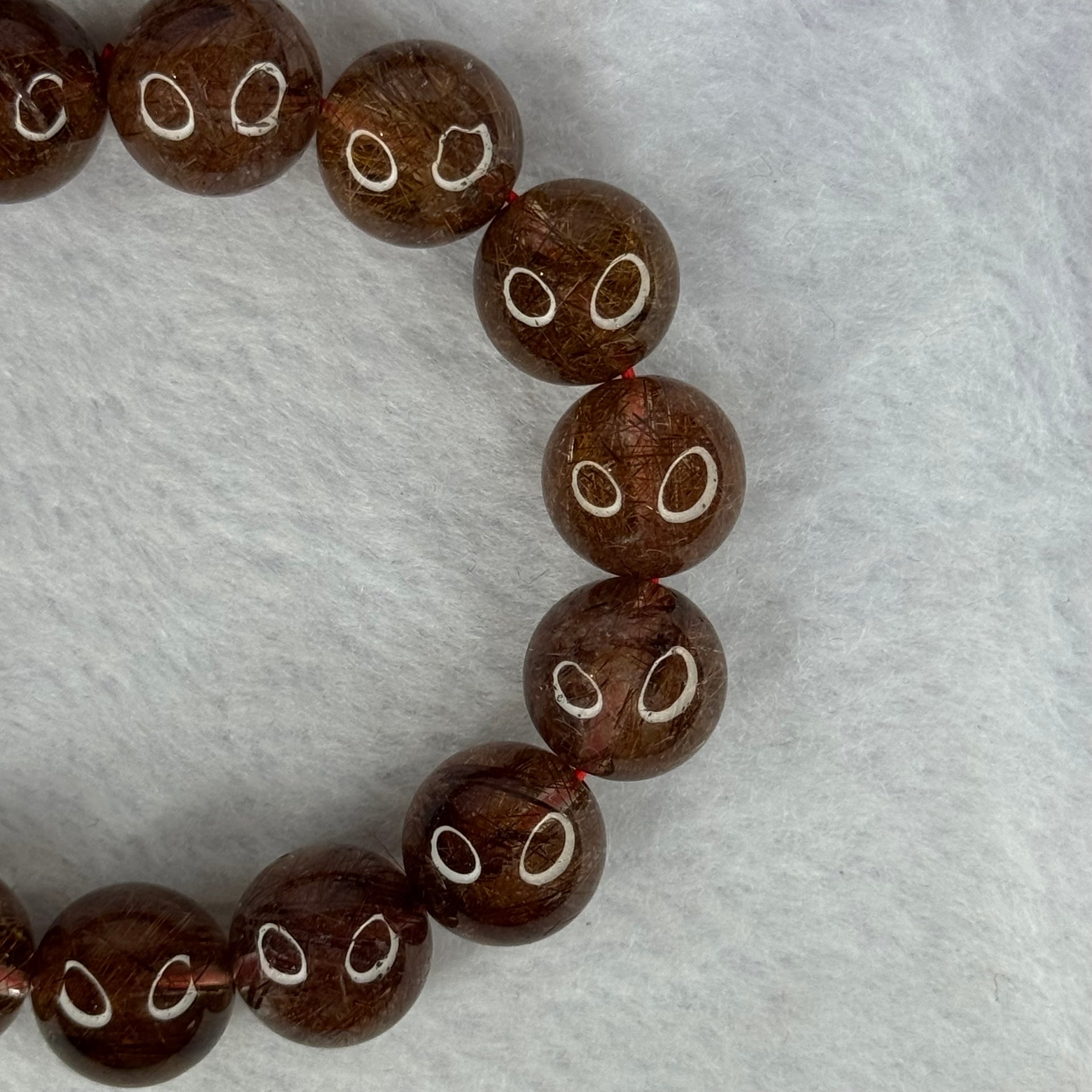 Natural Copper Rutilated Quartz Beads Bracelet 銅髮晶手镯 52.90g 17.5cm 14.mm 15 Beads - Huangs Jadeite and Jewelry Pte Ltd