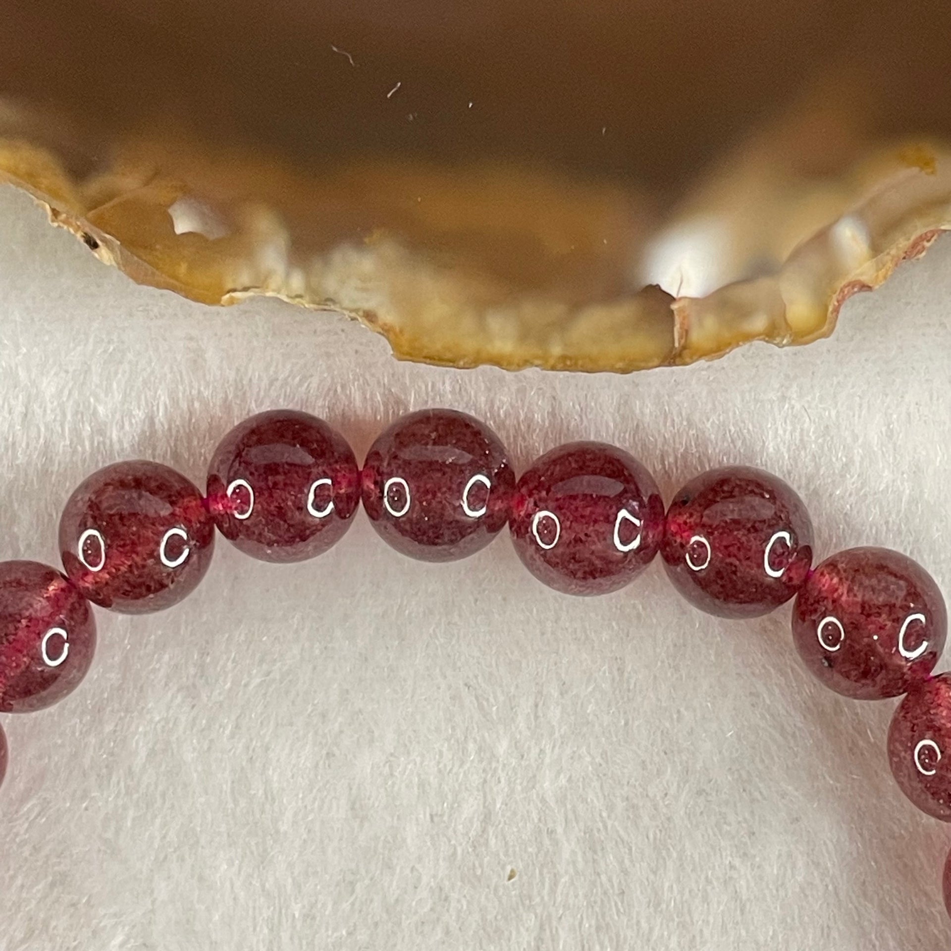Good Grade Natural Strawberry Quartz Beads Bracelet 19.83g 16.5cm 8.6mm 23 Beads - Huangs Jadeite and Jewelry Pte Ltd