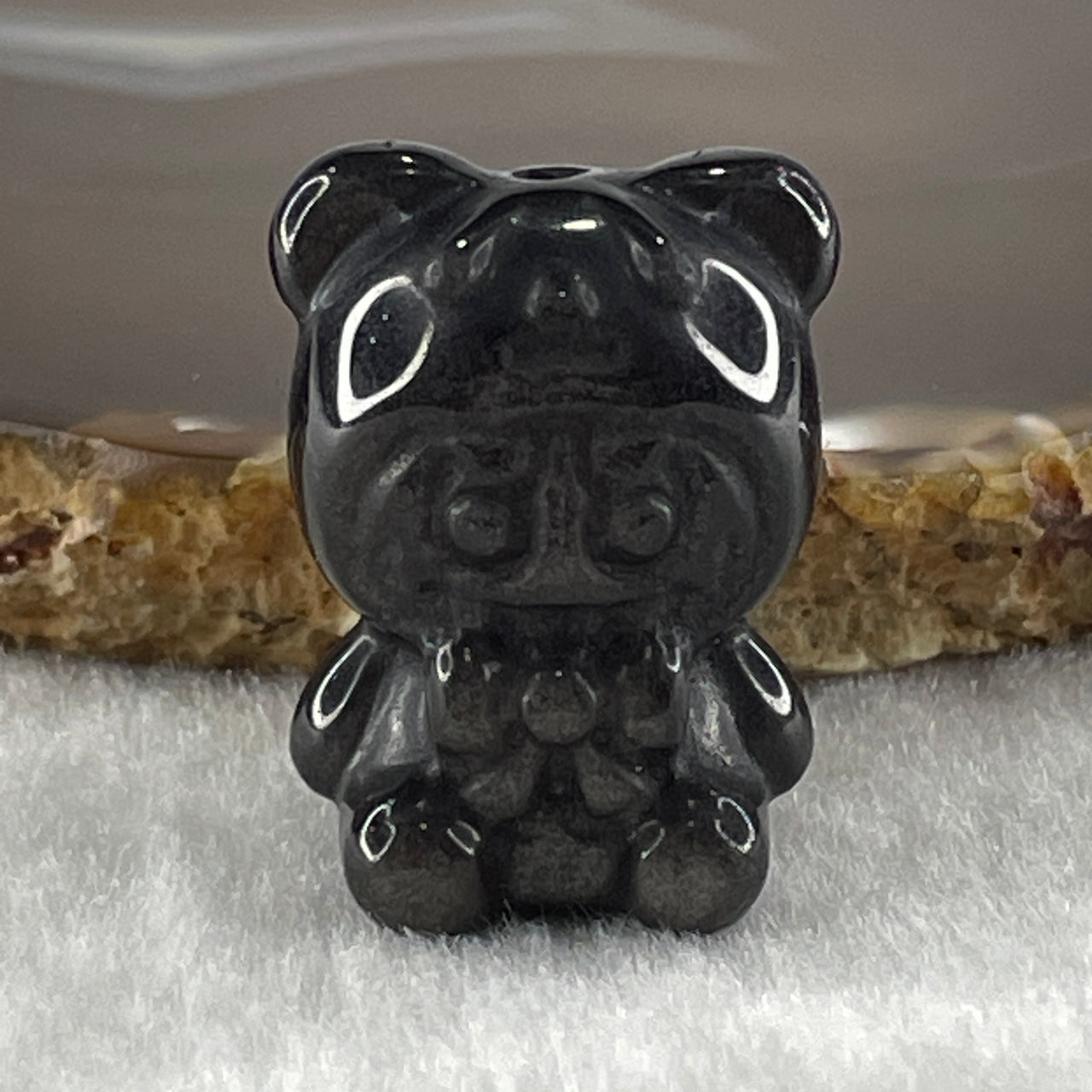 Black Obsidian Labubu Charm Display 15.10g 28.6 by 21.9 by 19.5mm - Huangs Jadeite and Jewelry Pte Ltd