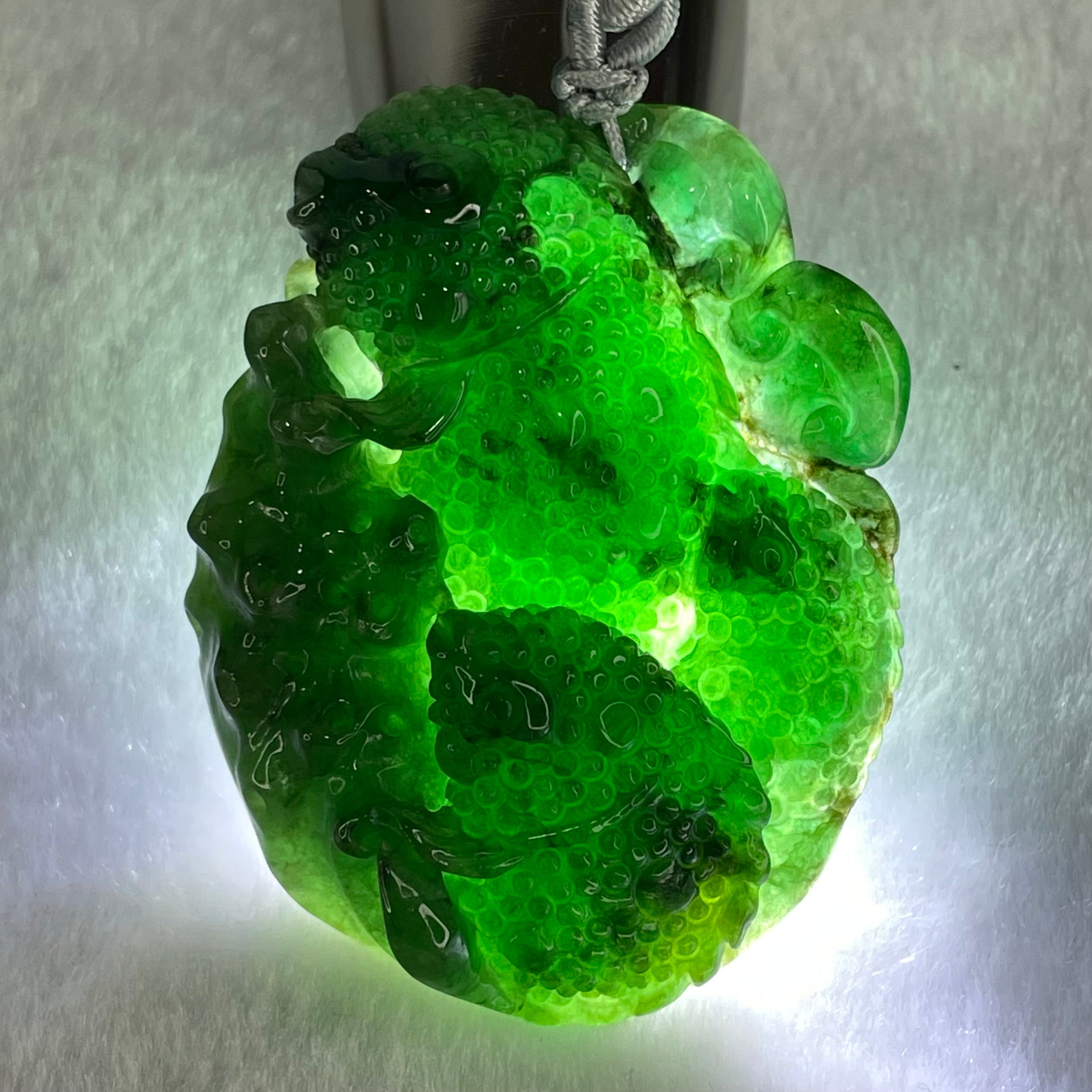 Type A Old Mine Dark Blueish Green Jadeite Double Sided Triple Fish Coin and Ruyi Pendant 41.63g 52.9 by 41.1 by 12.9mm - Huangs Jadeite and Jewelry Pte Ltd