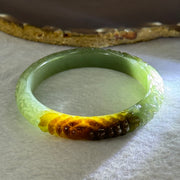 Type A Blueish Green and Brown Patches Jadeite Lotus Flowers Bangle 39.19g Internal Diameter 55.2mm 10.9 by 8.2mm - Huangs Jadeite and Jewelry Pte Ltd