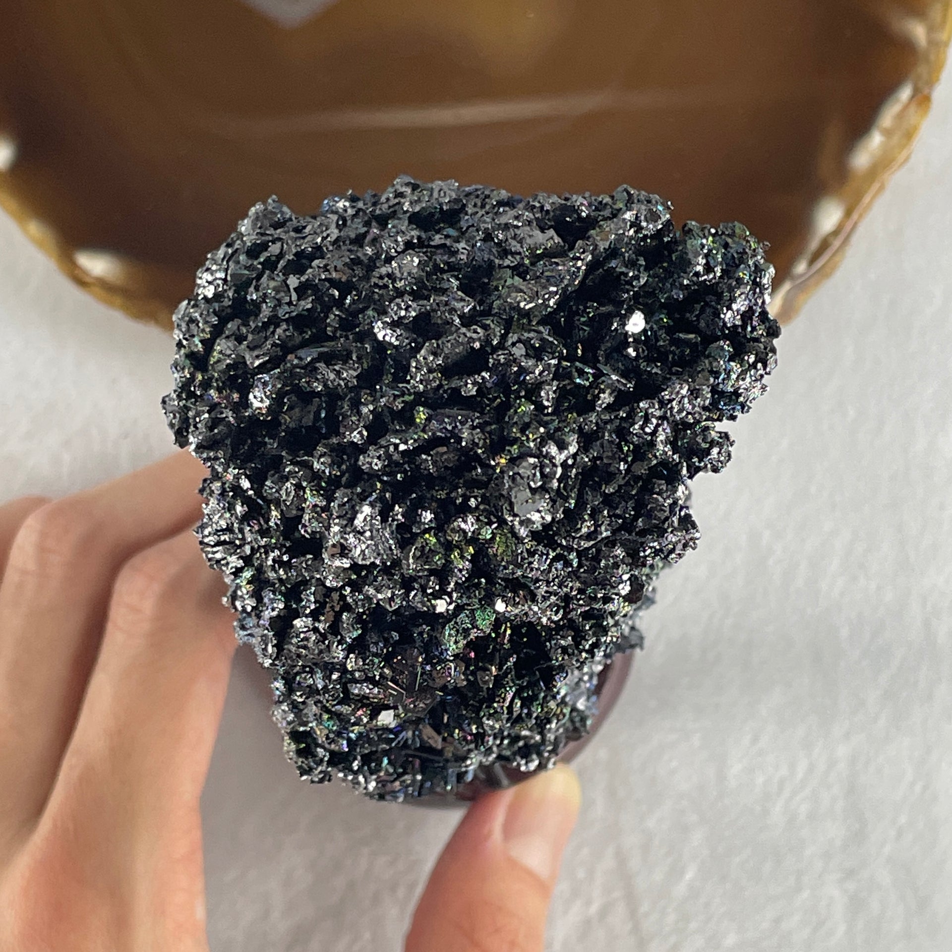 Natural-Black-Moissanite-Rough-Display-with-Wooden-Stand-367.75g-79.0-by-77.0-by-145.8mm