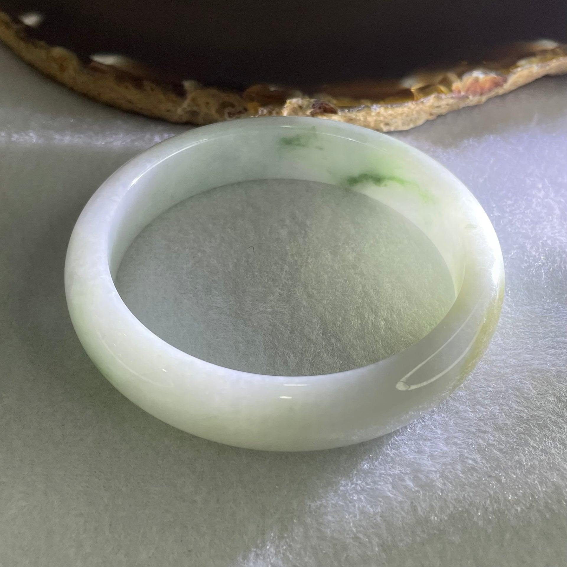 Type A Light Blueish Green with Dark Blueish Green Piao Hua Jadeite Bangle 48.93g Inner Diameter 56.5mm 12.9 by 7.3mm (Internal Line) - Huangs Jadeite and Jewelry Pte Ltd