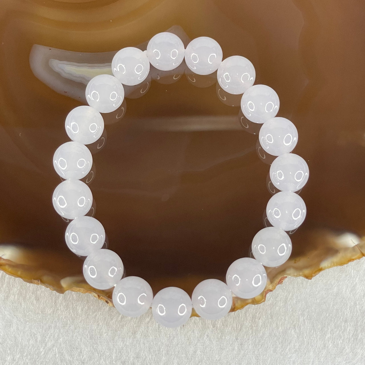 Type A Semi Icy Light Lavender Jadeite Bead Bracelet 32.70g 16cm 10.0mm 19 Beads - Huangs Jadeite and Jewelry Pte Ltd
