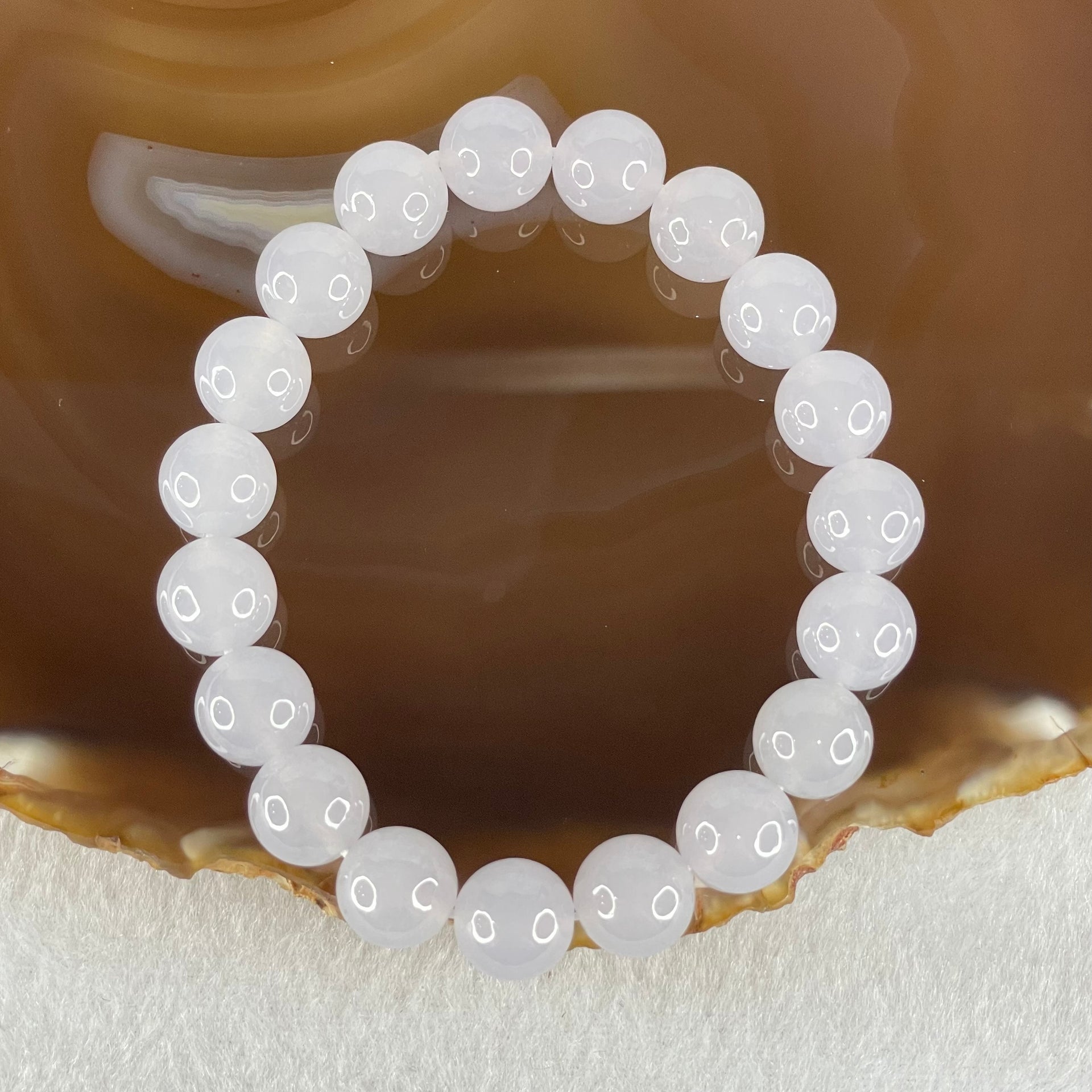 Type A Semi Icy Light Lavender Jadeite Bead Bracelet 32.70g 16cm 10.0mm 19 Beads - Huangs Jadeite and Jewelry Pte Ltd