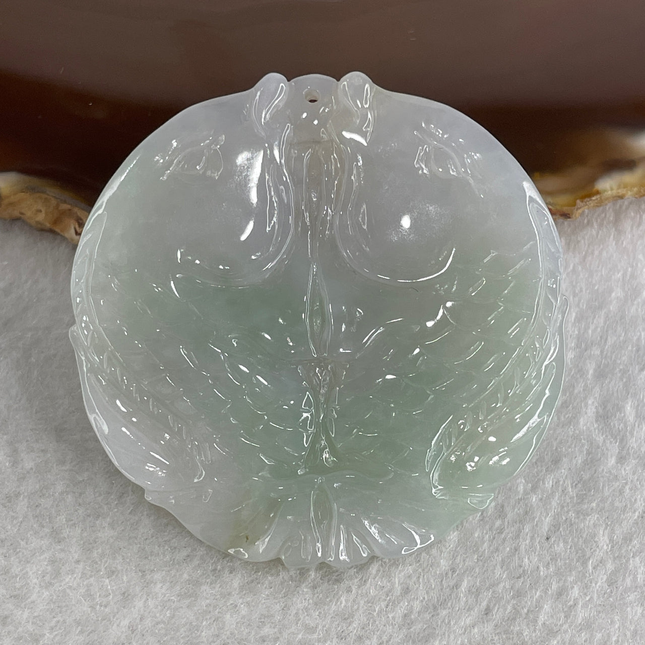 Natural Type A Light Lavender with Green Piao Hua Jadeite Double Fish Pendant 36.55g 52.1 by 6.3mm - Huangs Jadeite and Jewelry Pte Ltd