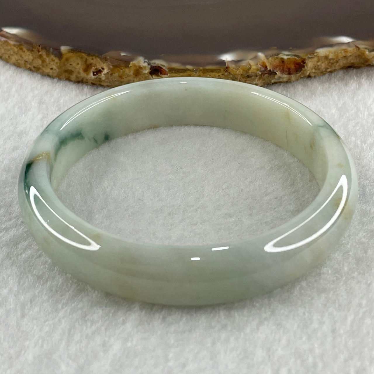 Type A Natural Light Green with Dark Green and Yellow Piao Hua Jadeite Bangle 47.89g Inner Diameter 58.3mm 12.8 by 7.6mm (Very Slight External Line) - Huangs Jadeite and Jewelry Pte Ltd
