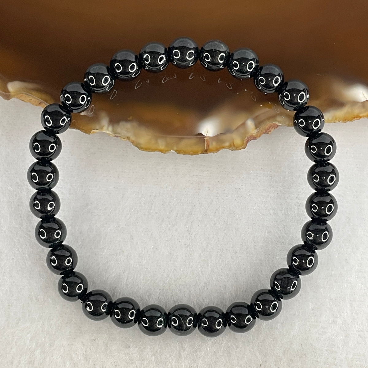 Certified Type A Black Omphacite Jadeite Bead Bracelet | (14.75g | 15.5cm Wrist| 6.6mm | 30 Beads | Synergy, Negative Energy Shield, Wealth Lock & Spiritual Power)
