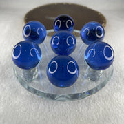 Blue Liuli 7 Sphere Balls 29.4mm Set with 7 Star Base Display 557.3g 119.5 by 55.5mm - Huangs Jadeite and Jewelry Pte Ltd