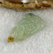 18K 750 Yellow Gold Type A Natural Icy Light Green with Blueish Green Piao Hua Flora Jadeite Guan Yin Pendant 3.58g 27.3 by 19.1 by 3.8mm - Huangs Jadeite and Jewelry Pte Ltd