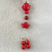 Natural Red Cinnabar Baby God of Fortune 16.0 by 16.8 by 11.3mm with Ingot Yuan Bao 9.0 by 13.06 by 9.1mm and Beads 6.54g - Huangs Jadeite and Jewelry Pte Ltd