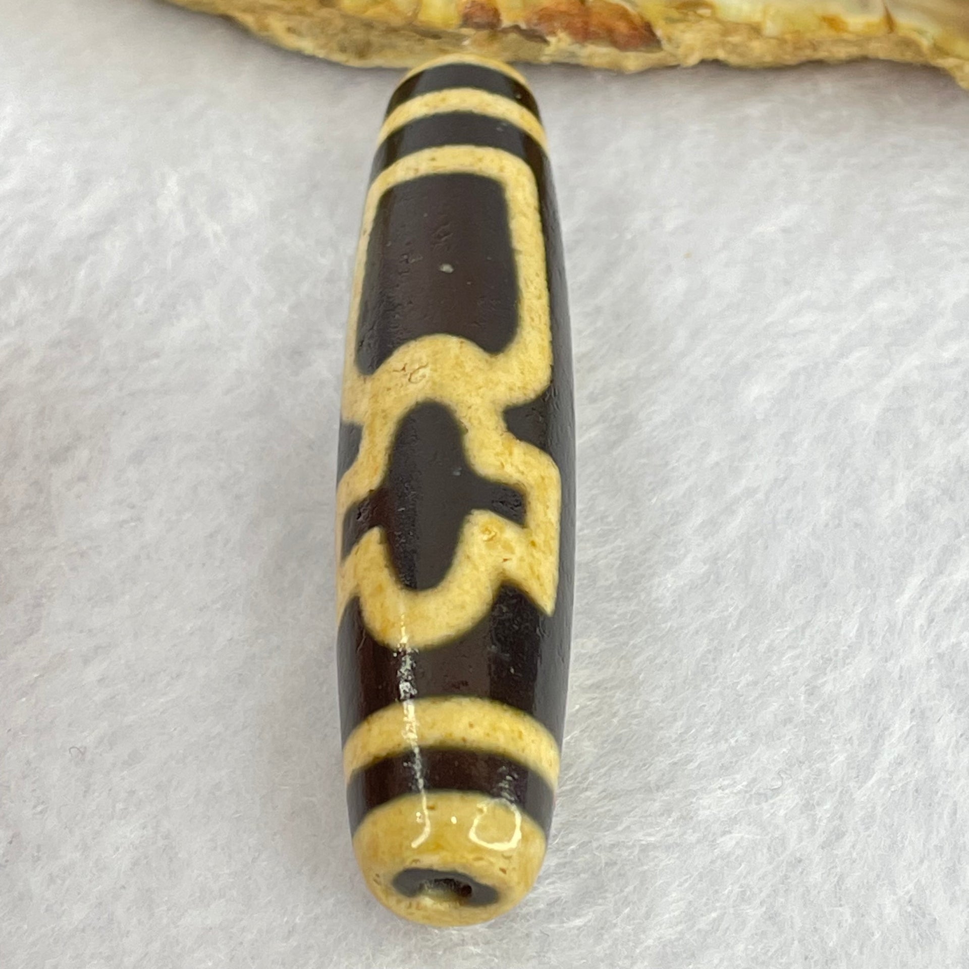 Natural Powerful Tibetan Old Oily Agate Cai Shen with Moon Sun Star Dzi Bead Heavenly Master (Tian Zhu) 财神长天珠 17.32g 58.3 by 13.7mm - Huangs Jadeite and Jewelry Pte Ltd