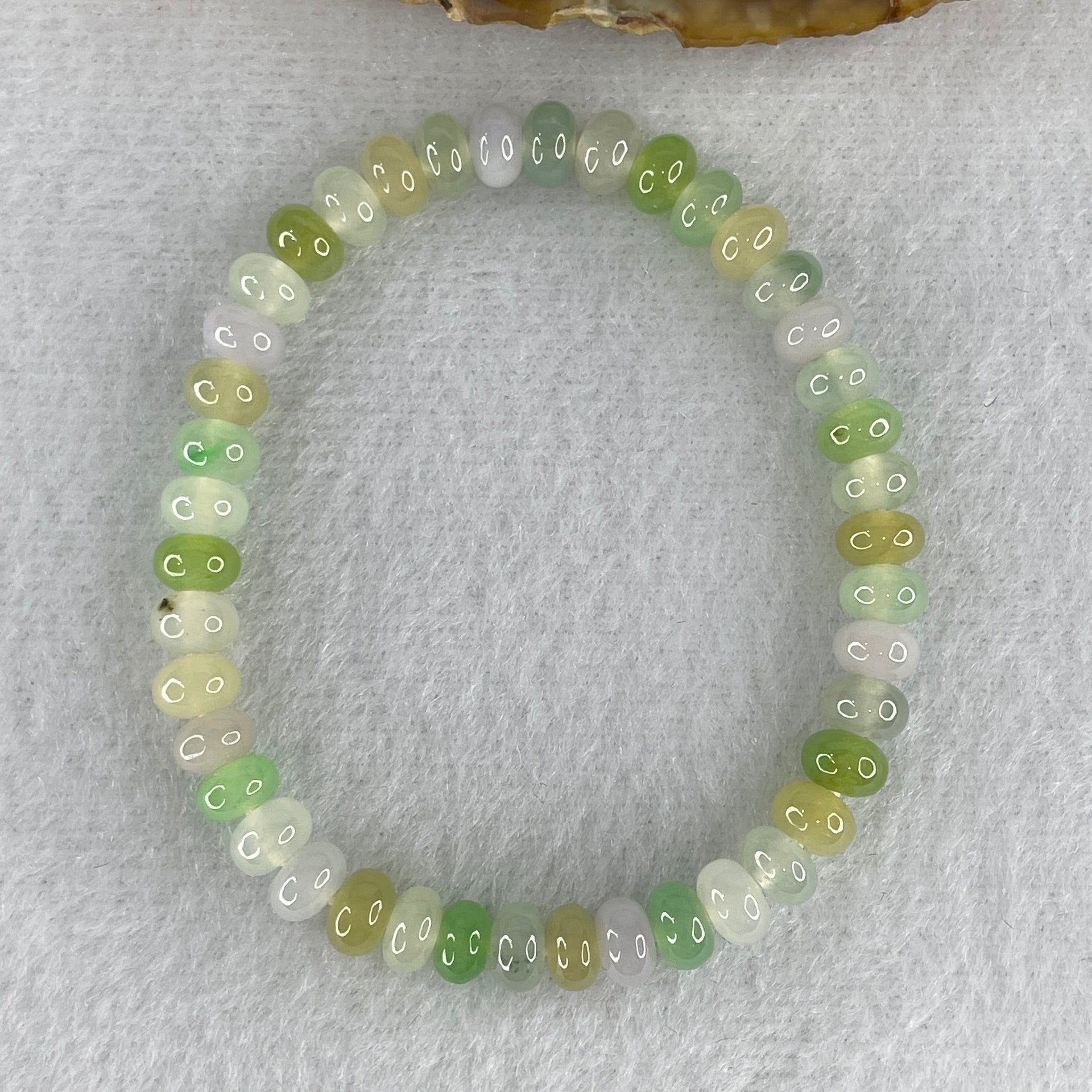 Natural Type A Muti Green with Lavender Yellowish Jadeite Donut Bracelet 12.93g 15cm 6.3mm 42 Beads - Huangs Jadeite and Jewelry Pte Ltd