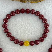 Natural Cinnabar with Amber Bracelet 16cm 8.5mm Necklace with Amber 44cm 8.5mm Set Total Weight 85.30g - Huangs Jadeite and Jewelry Pte Ltd
