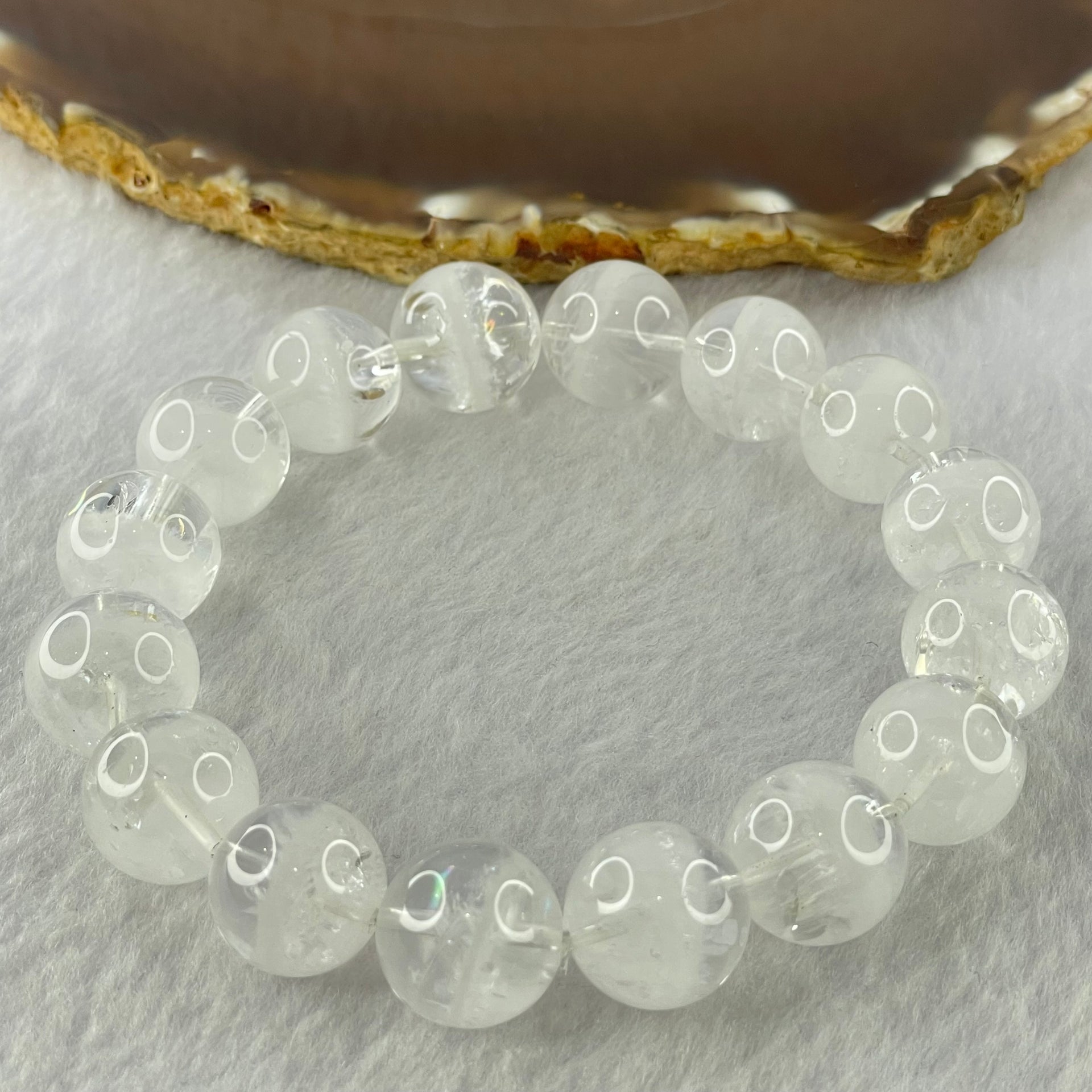 Natural White Phantom Quartz Beads Bracelet 66.98g 20cm 14.7mm 16 Beads - Huangs Jadeite and Jewelry Pte Ltd