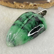 Antique Natural Type A Translucent Light Green with Old Mine Spicy Green and Dark Green Piao Hua Jadeite Leaf and Cabbage approx. 53.57 by 34.67 by 12.26mm in S925 Silver and Natural Diamonds Pendant 58.51g (152.22cts) BIG Cert. B010995 - Huangs Jadeite and Jewelry Pte Ltd