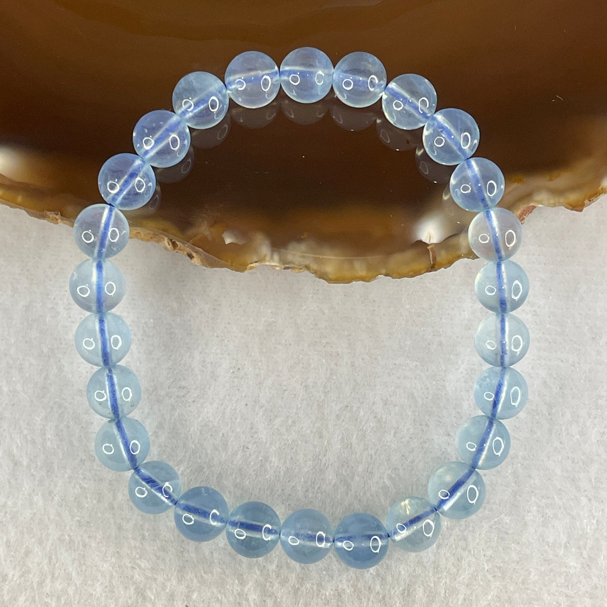 Certified Above Average Natural Aquamarine Beads Bracelet | 15.5cm with 26 Beads 7.2mm (12.76g | Ocean Blue Translucency |Throat & Third Eye Chakra Harmony, Tranquil Communication & Serene Wealth Shield)