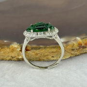 Type A Icy Green Omphasite Jadeite Milo Buddha with Crystals in Sliver Ring (Adjustable Size) 1.82g 8.9 by 13.2 by 2.5mm - Huangs Jadeite and Jewelry Pte Ltd