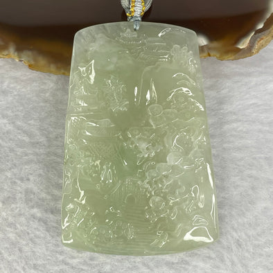 Grand Master Type A Semi Icy Yellowish Green Jadeite Shan Shui with Benefactor 37.39g 65.8 by 44.5 by 5.5mm - Huangs Jadeite and Jewelry Pte Ltd