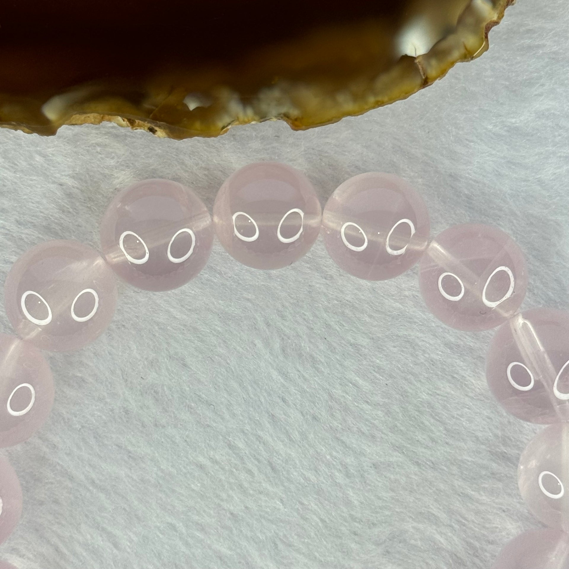 Natural Rose Quartz Beads Bracelet 天然玫瑰石英珠手链 52.64g 18.5cm 13.8mm 16 Beads - Huangs Jadeite and Jewelry Pte Ltd