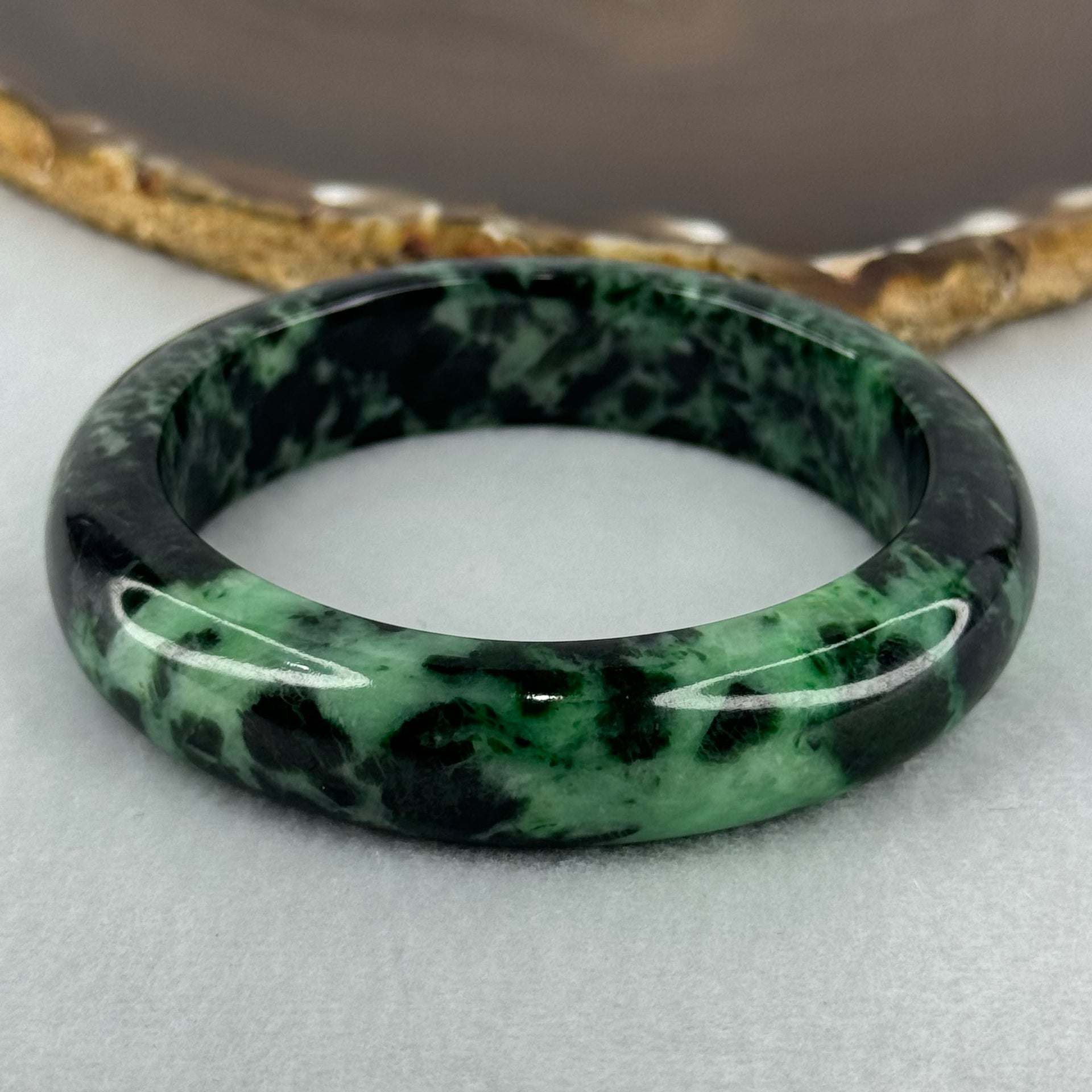 Type A Opaque to Slightly Translucent Dark Green with Apple and Emerald Green Jadeite Bangle Internal Diameter 56.0mm 75.24g 14.9 by 9.6mm (Slight Internal Lines) - Huangs Jadeite and Jewelry Pte Ltd