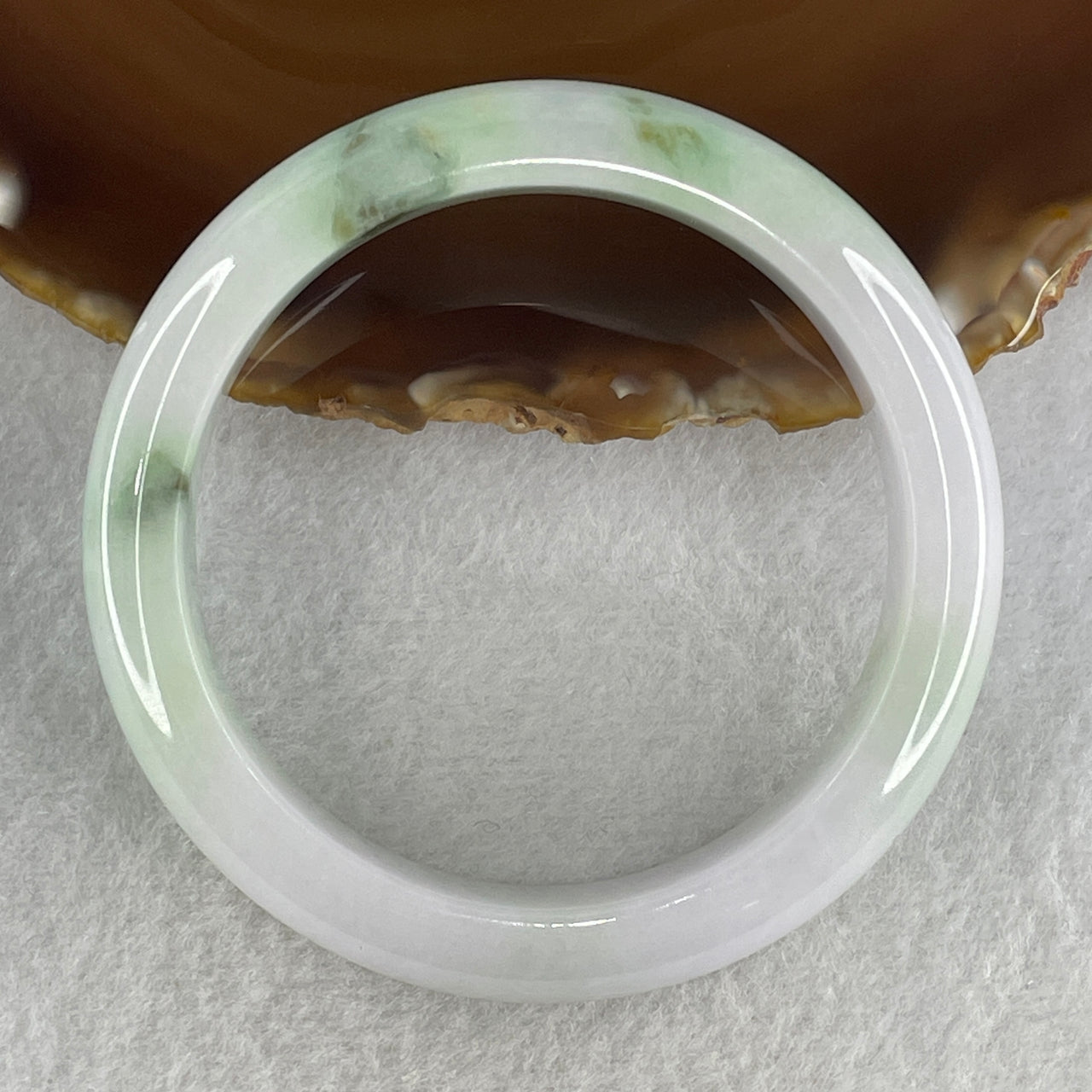 Natural Type A Light Lavender with Apple Green Piao Hua Jadeite Bangle 59.53g Inner Diameter 55.1mm 12.8 by 8.5mm (Close to Perfect) - Huangs Jadeite and Jewelry Pte Ltd