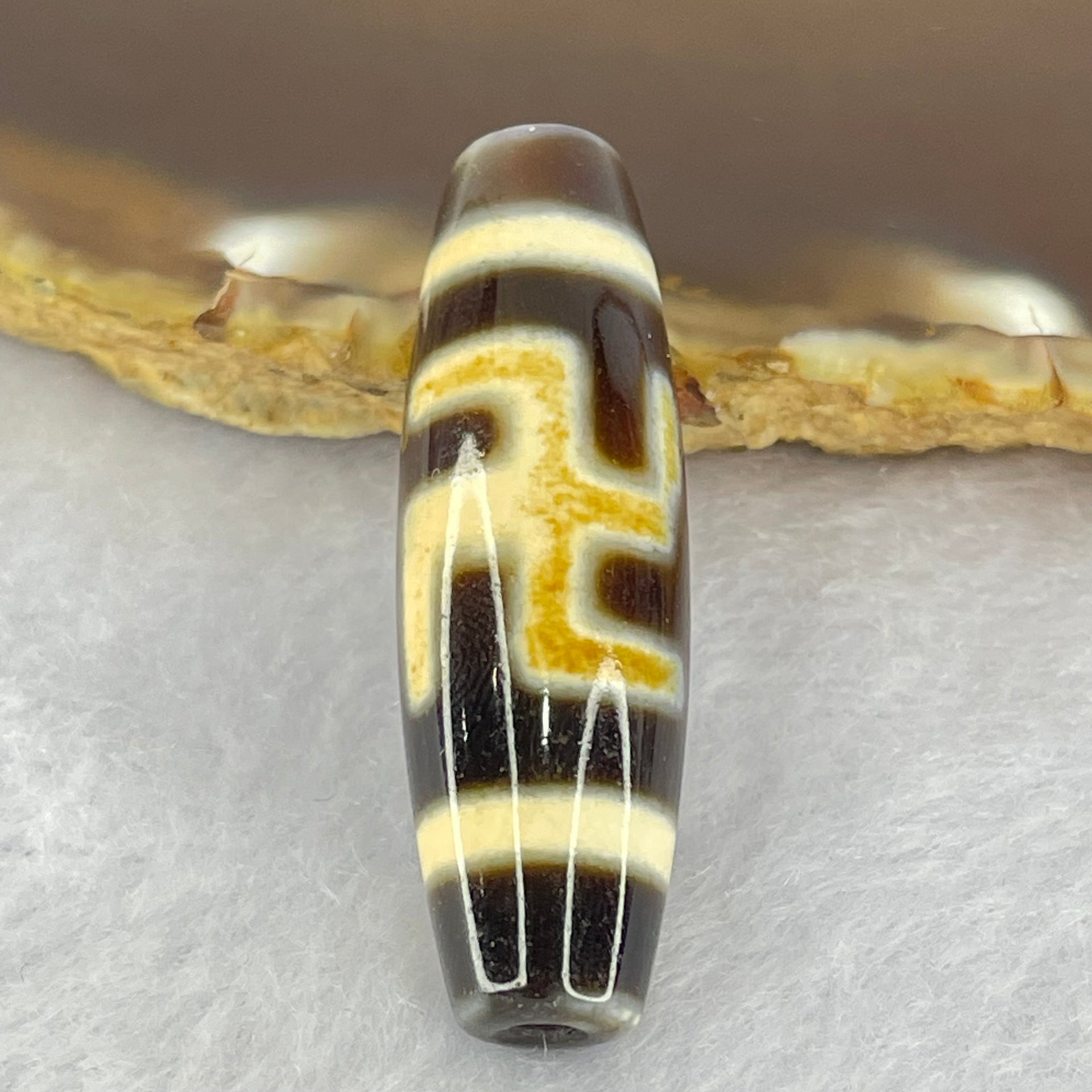 Natural Powerful Tibetan Old Oily Agate 1 Eye With Swastika Dzi Bead (Hotu Dzi) 7.76g 37.9 by 11.9mm - Huangs Jadeite and Jewelry Pte Ltd