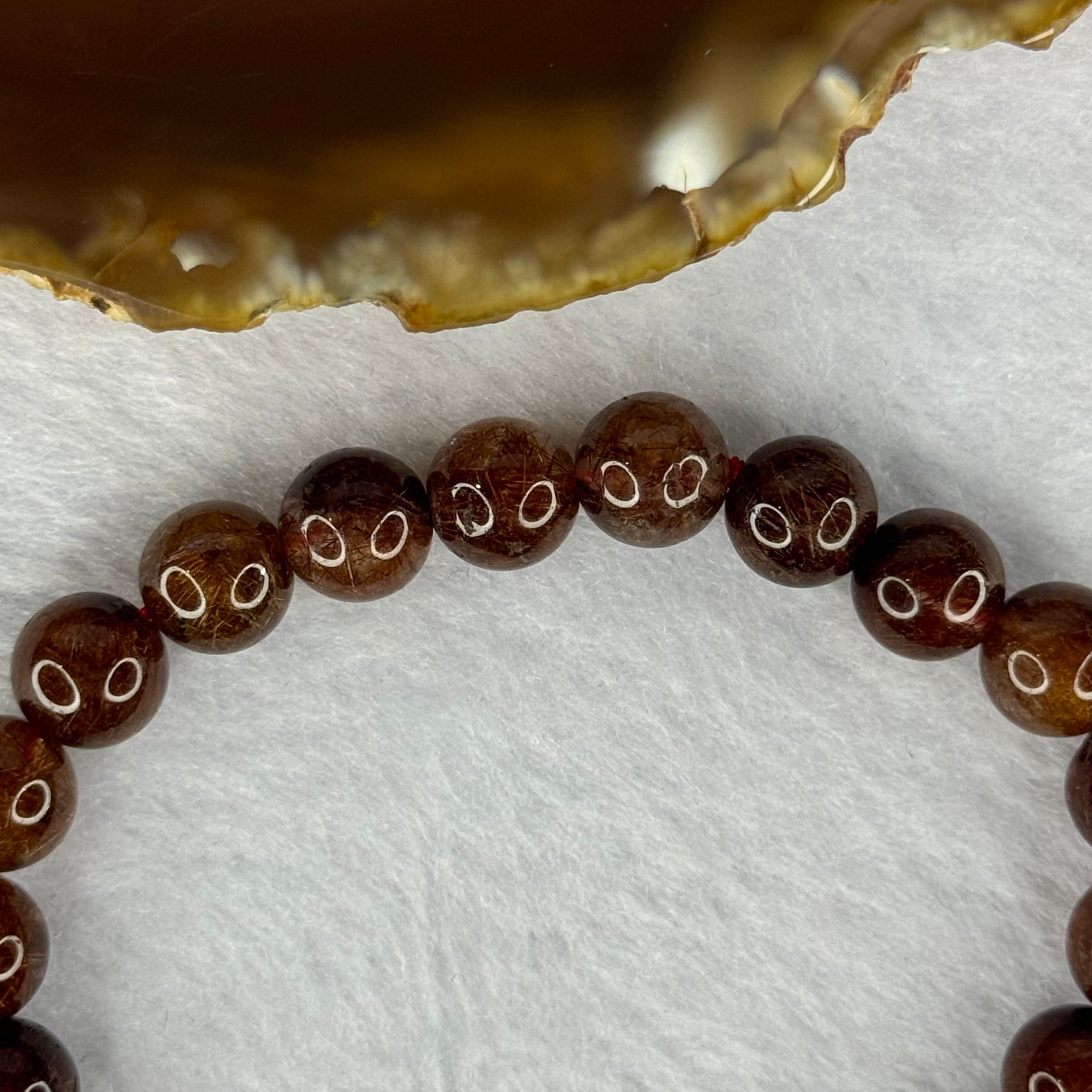 Natural Copper Rutilated Quartz Beads Bracelet 天然銅髮晶手镯 19.38g 16cm 8.9mm 22 Beads - Huangs Jadeite and Jewelry Pte Ltd
