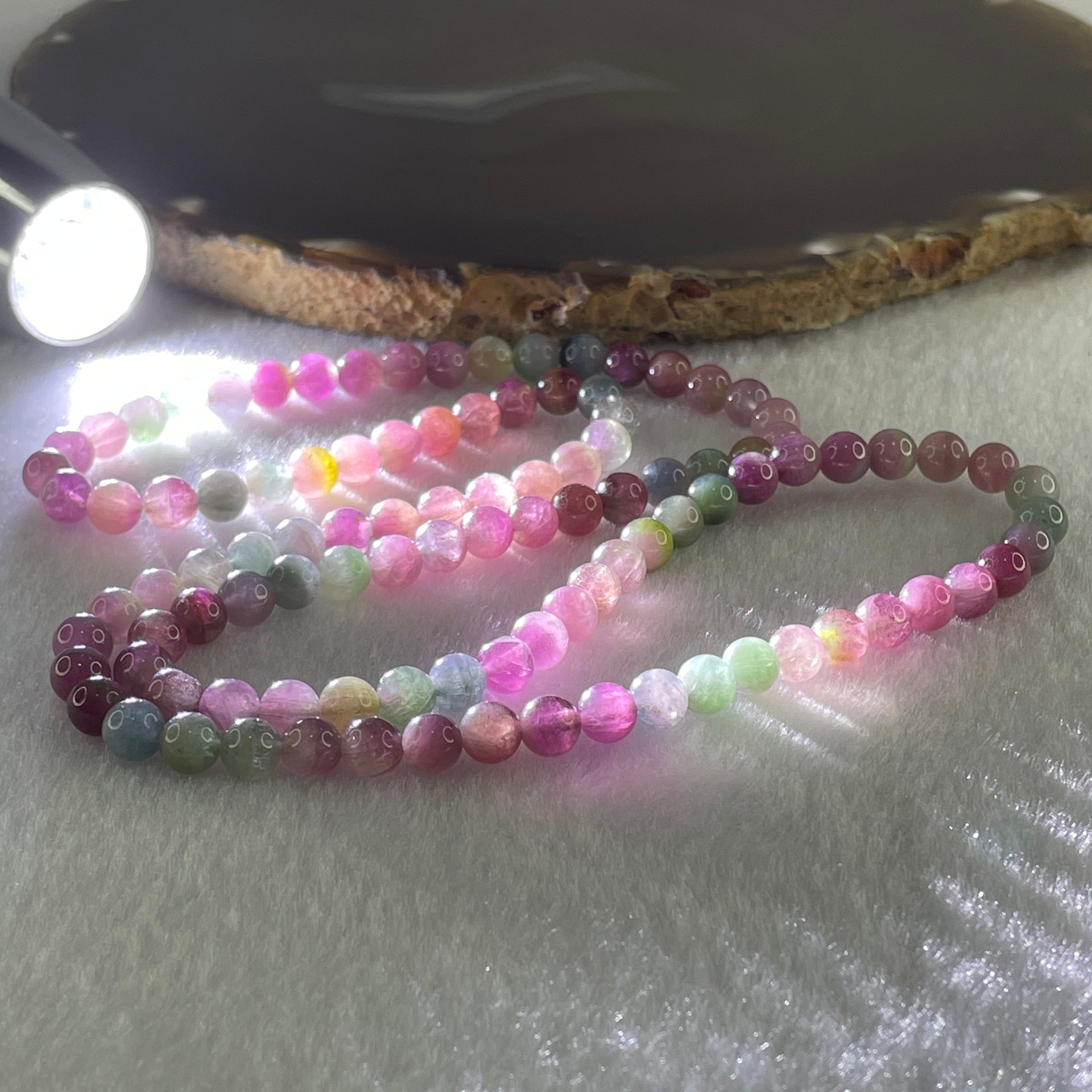 Natural Pink with Blue Tourmaline Crystal Beads Necklace 27.45g 54cm 5.6mm 105Beads - Huangs Jadeite and Jewelry Pte Ltd