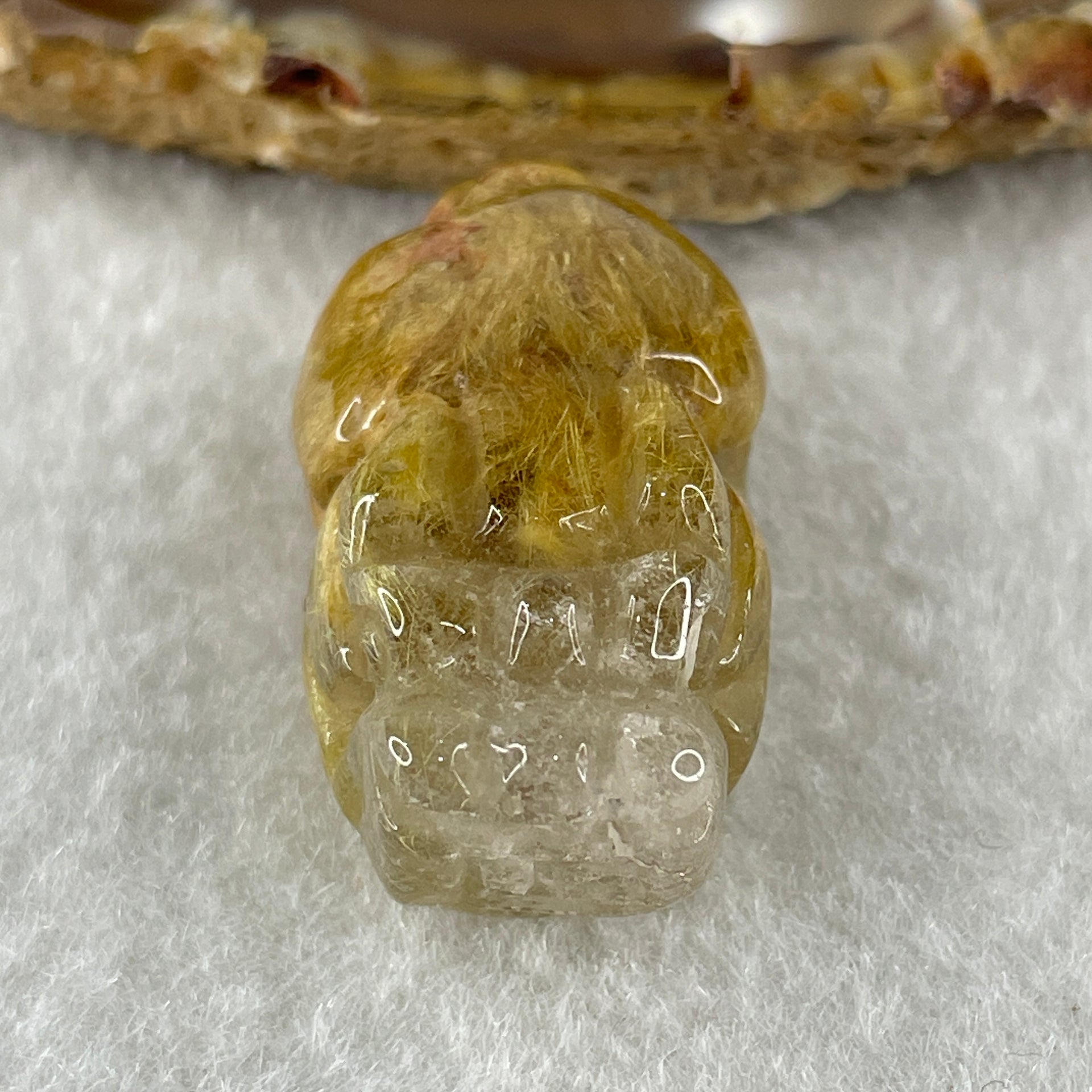 Natural Golden Rutilated Quartz Pixiu Charm 14.72g 35.0 by 18.1 by 14.6mm - Huangs Jadeite and Jewelry Pte Ltd