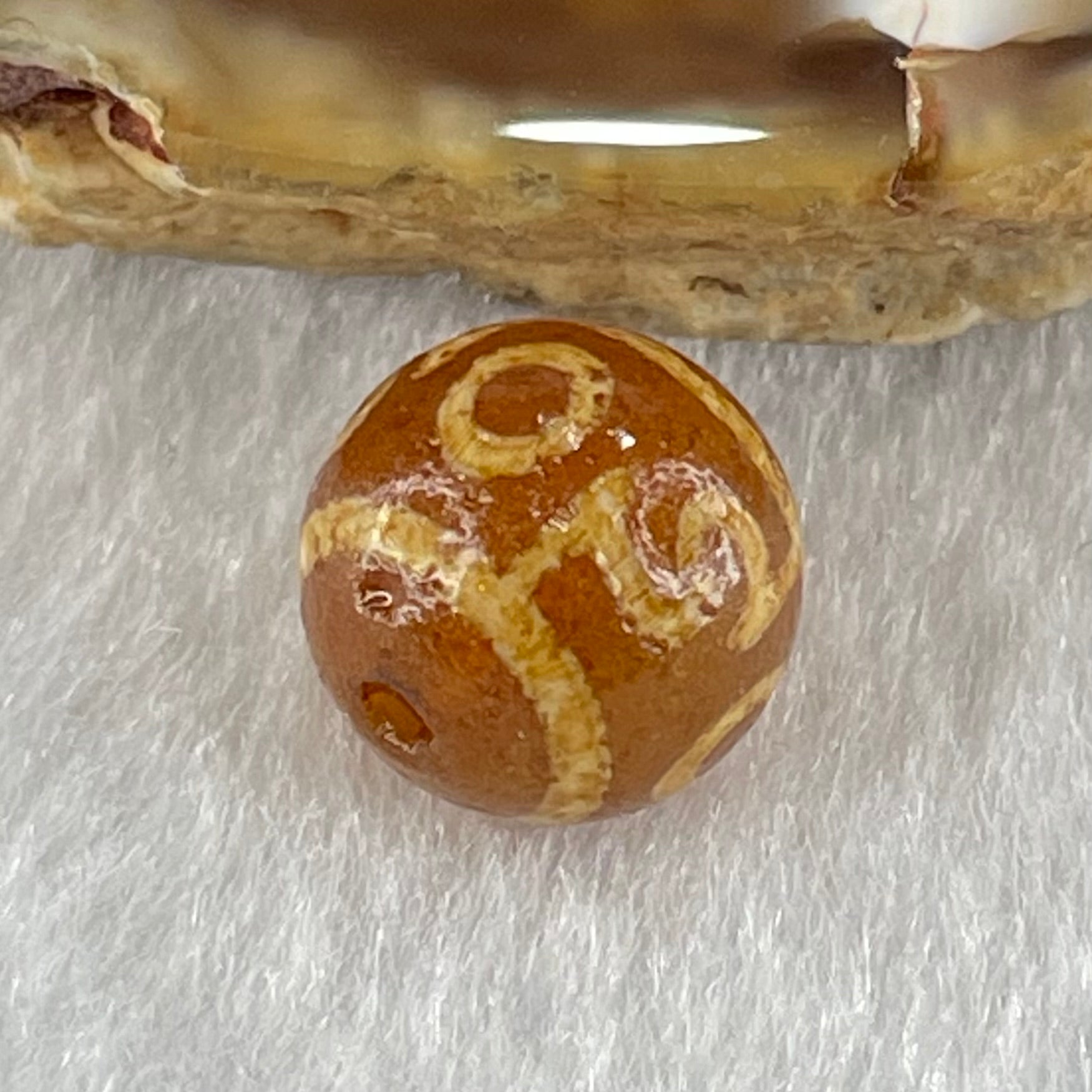Natural Powerful Tibetan Old Oily Agate 3 Eyed Dharma Vajra Dzi Bead Heavenly Master (Tian Zhu) 三眼金刚杵天珠 1.46g 10.1 by 10.4mm - Huangs Jadeite and Jewelry Pte Ltd