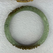 Type A Blueish Green and Brown Patches Jadeite Lotus Flowers Bangle 39.19g Internal Diameter 55.2mm 10.9 by 8.2mm - Huangs Jadeite and Jewelry Pte Ltd